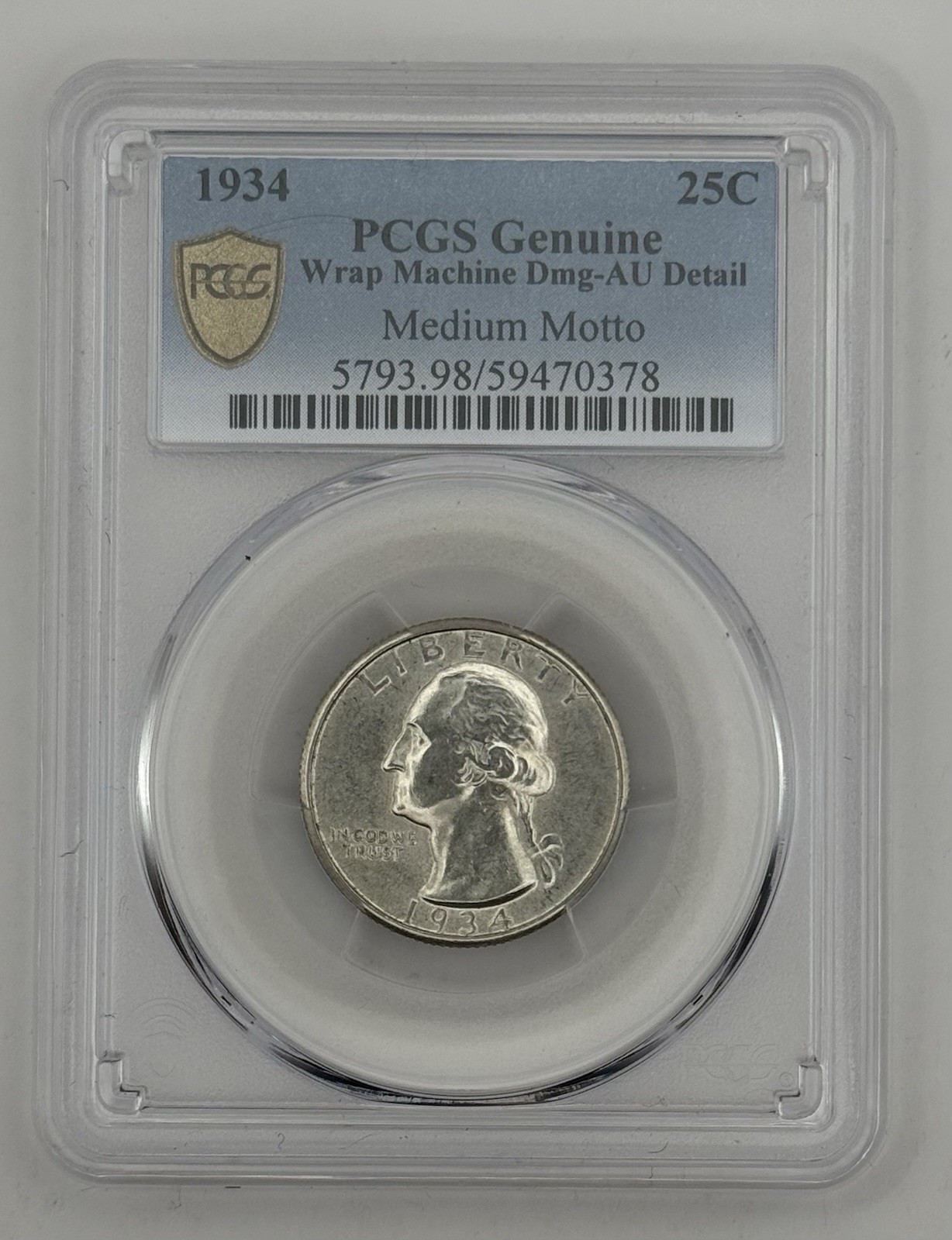 1934-P 25¢ US Silver Washington Quarter “Medium Motto” • PCGS AU DETAILS
