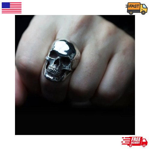 Heavy Gothic Skull Biker Stainless Steel Men\'s Ring High Polish Halloween Gift