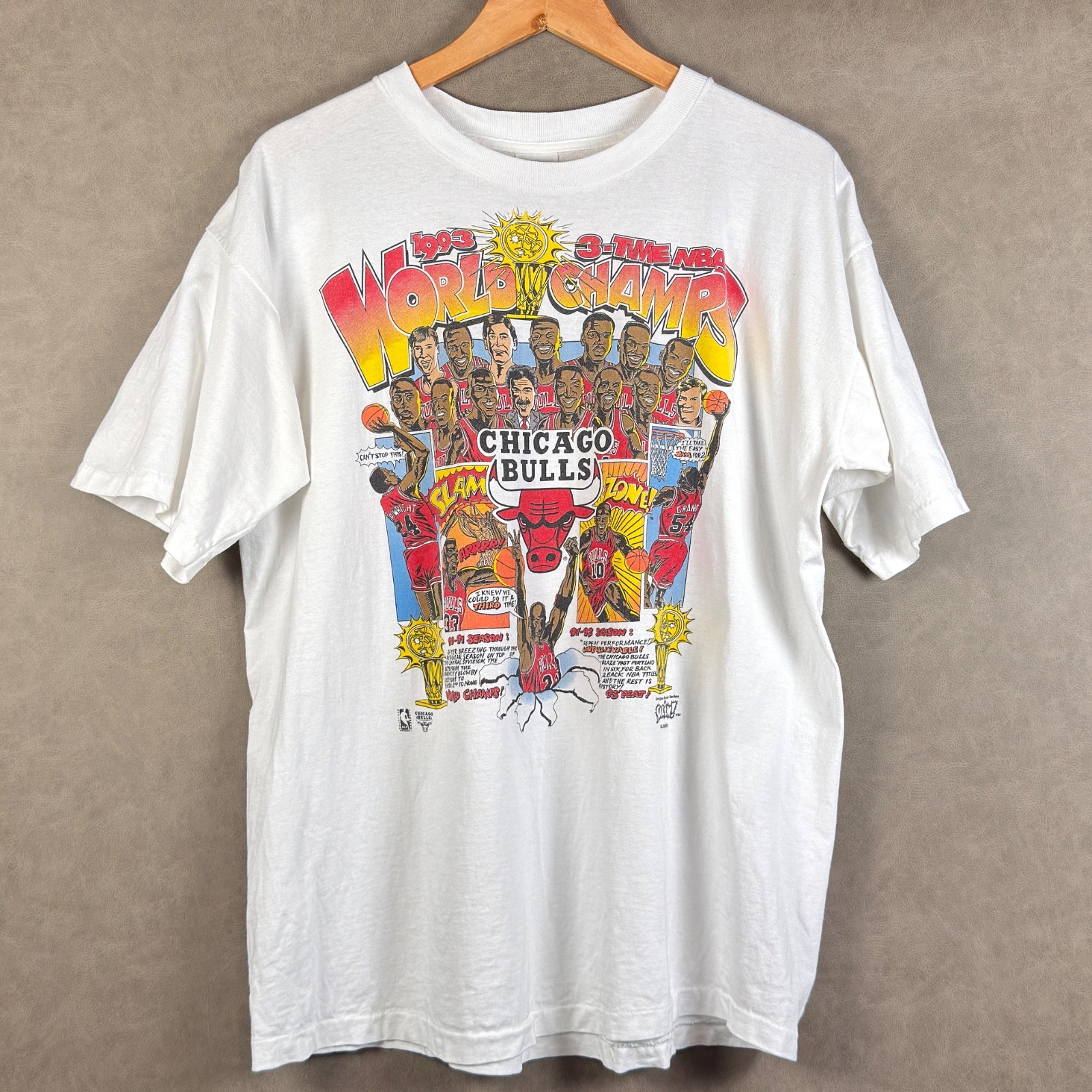 Vintage 1993 Chicago Bulls 3-Time World Champs Salem T Shirt XL NBA Basketball
