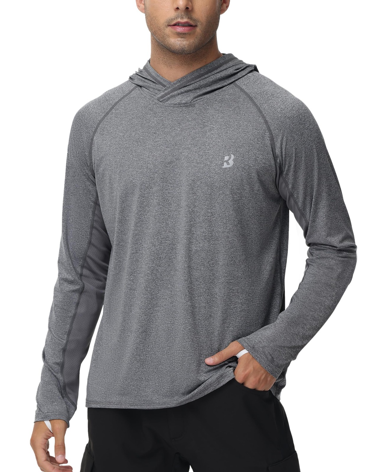 Mens Long Sleeve UPF Sun Protection Hoodie Fishing Shirt Quick Dry Athletic