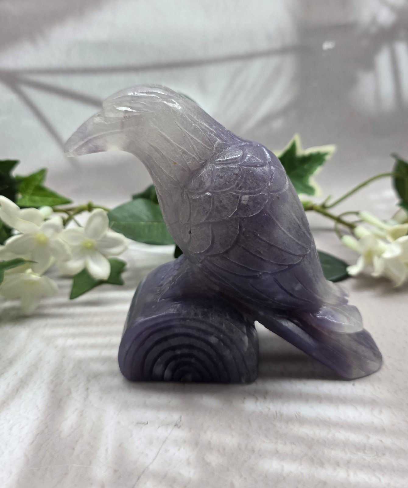 Lepidolite Raven Crow Hand Carved Purple Crystal Bird Gemstone 1LB 7.5OZ