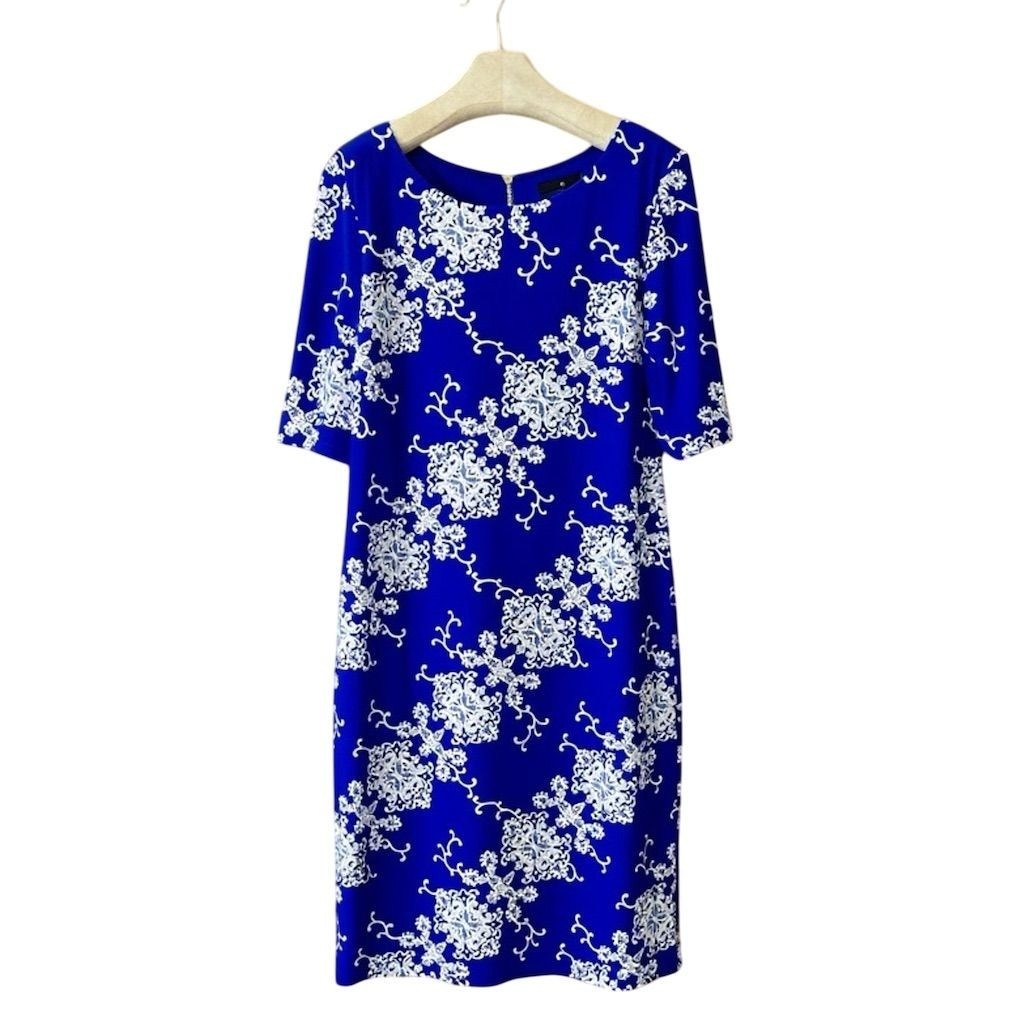 Ronni Nicole Women\'s Floral Knee Length Dress Size 16 Blue & White