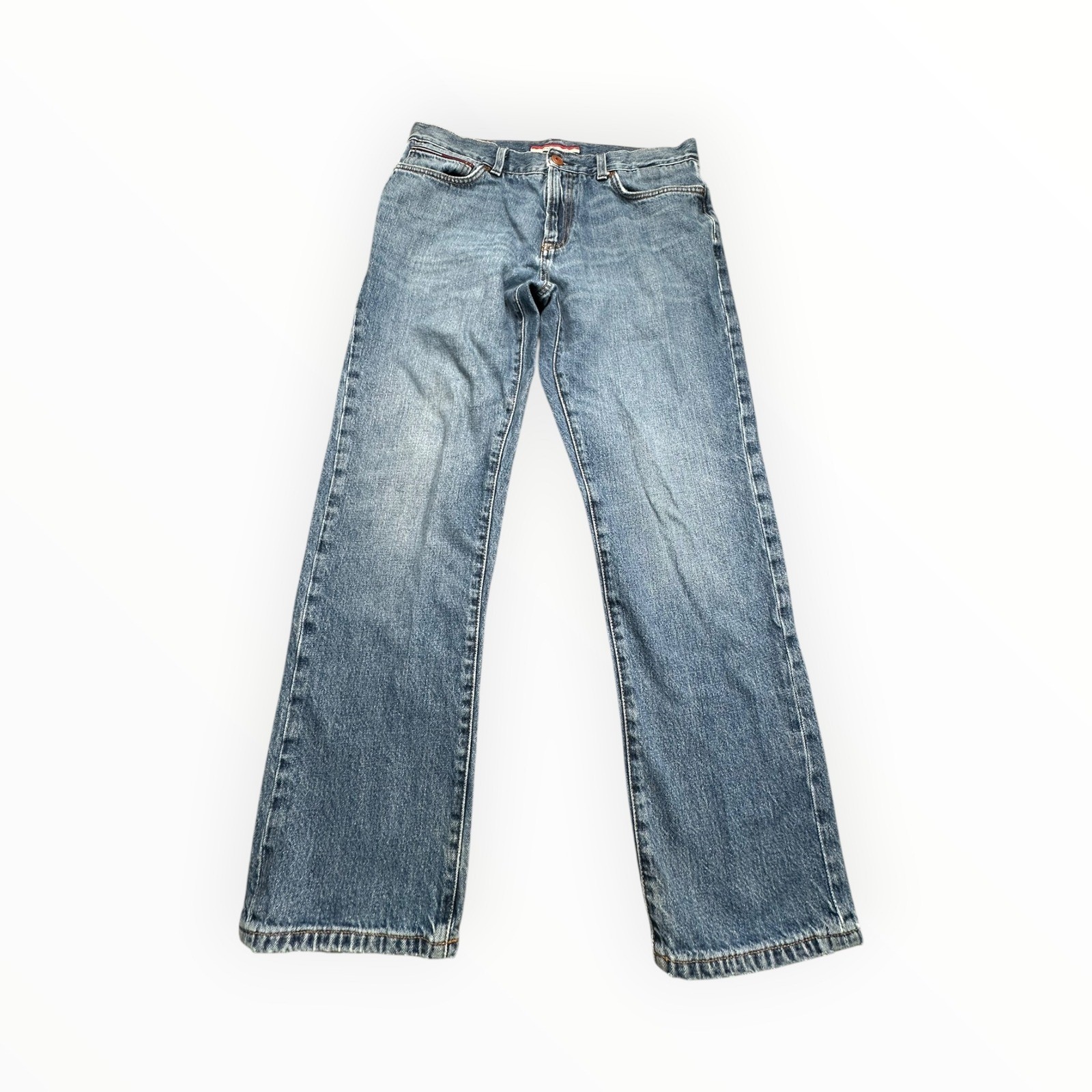 Tommy Hilfiger Jeans Mens 34x30 Blue Straight Leg Distressed Denim Classic Fit