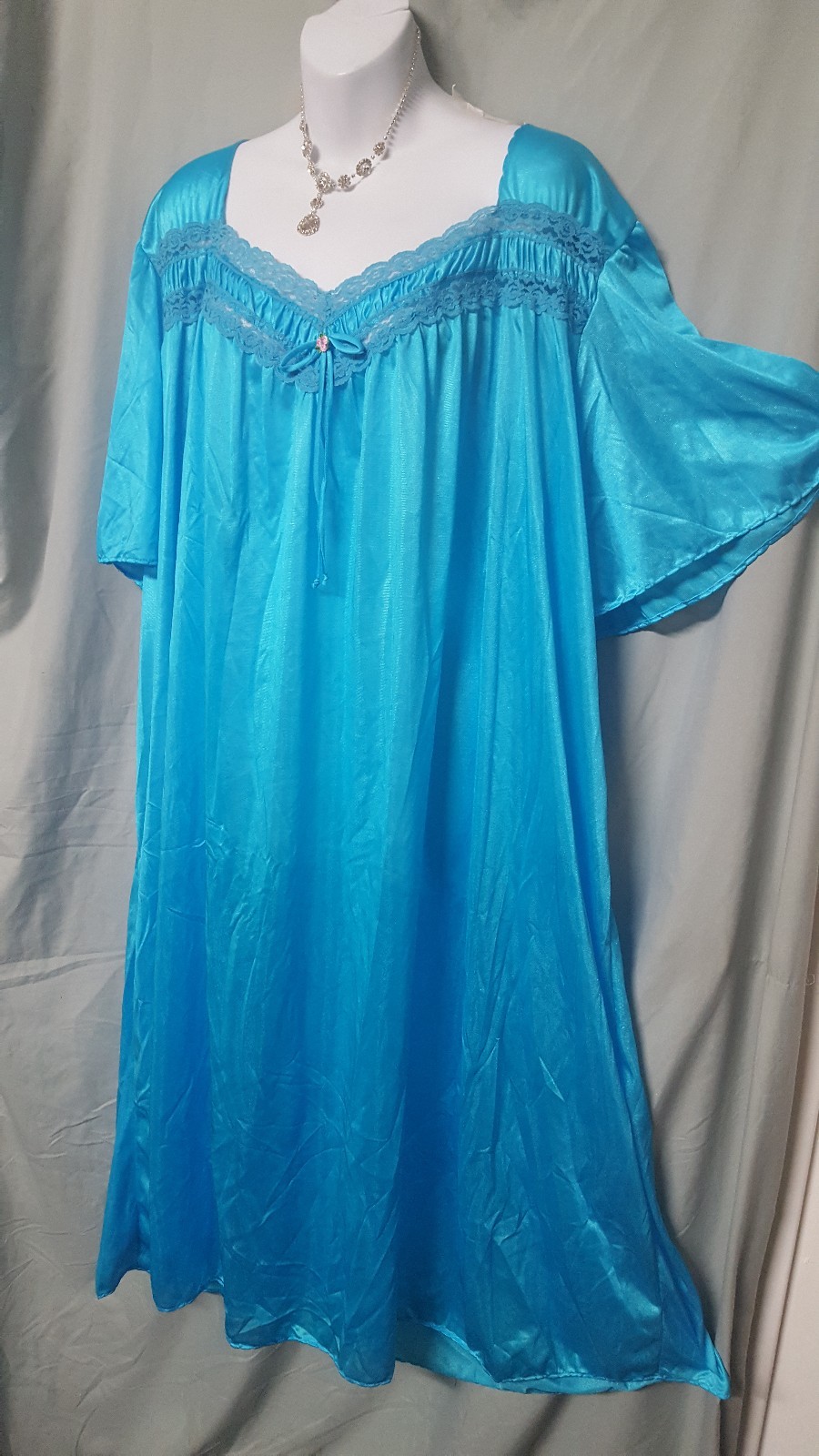 ANTHONY RICHARDS Blue Nightgown Nylon Calf Short Sleeve Plus 3X 64\ ANTHONY RICHARDS Blue Nightgown Nylon Calf Short Sleeve Plus 3X 64\