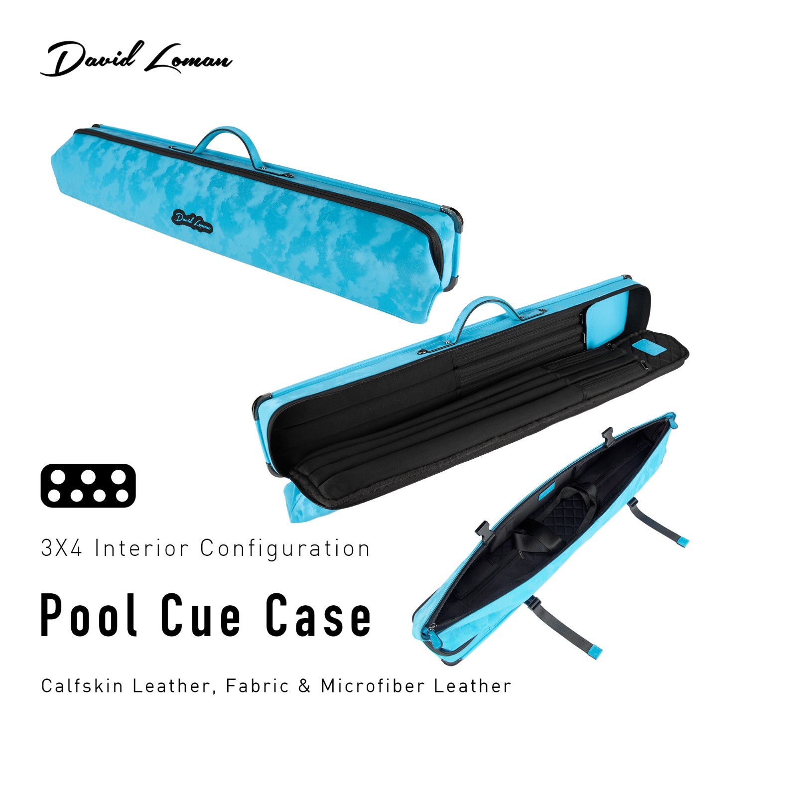David Loman Pool Cue Case 3x4, Calfskin & Microfiber Leather David Loman Pool Cue Case 3x4, Calfskin & Microfiber Leather