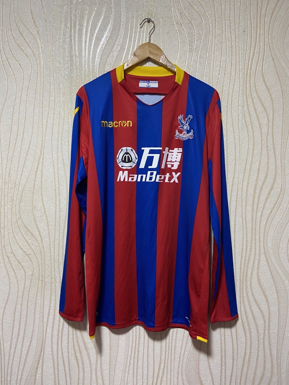 CRYSTAL PALACE 2017 2018 HOME FOOTBALL SHIRT SOCCER JERSEY MACRON LONG SLEEVE