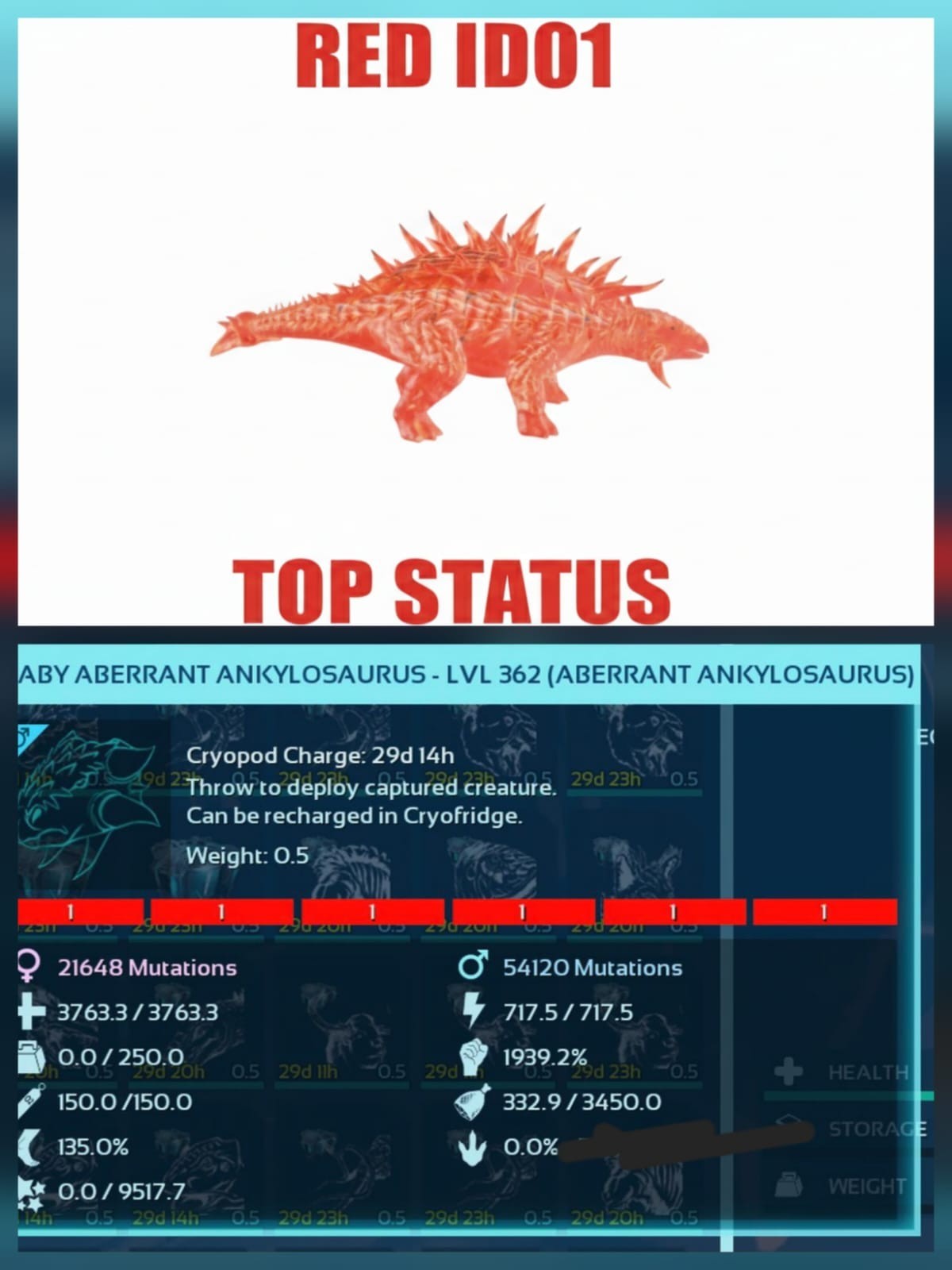 Aberrant Anky 1.939% Melee Top Status Baby Ark Ascended Pve OfficiaL PC/XBOX/PS5