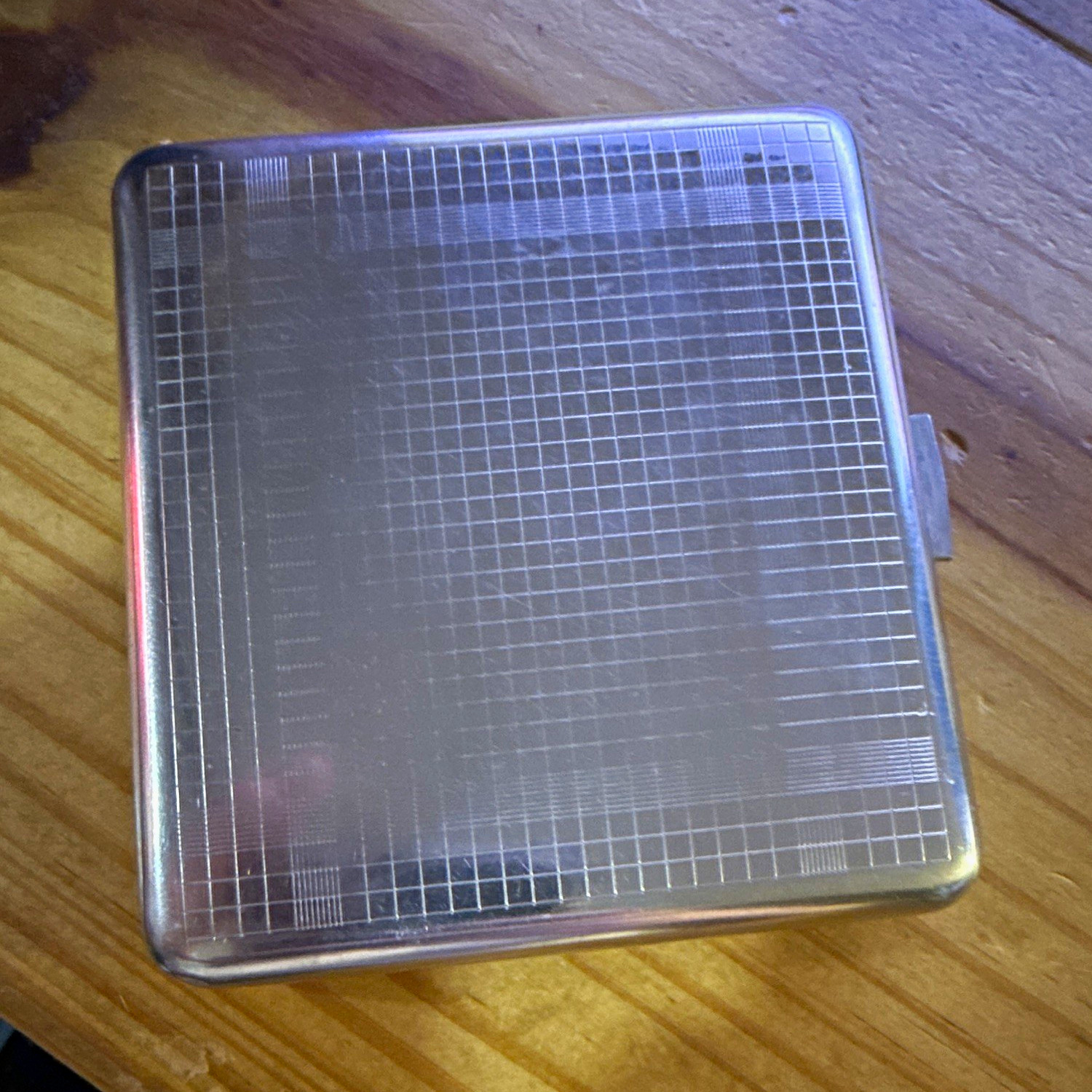 Vintage Silver Tone Square Metal Cigarette/Tobacco Case Grid, Hinged Lid