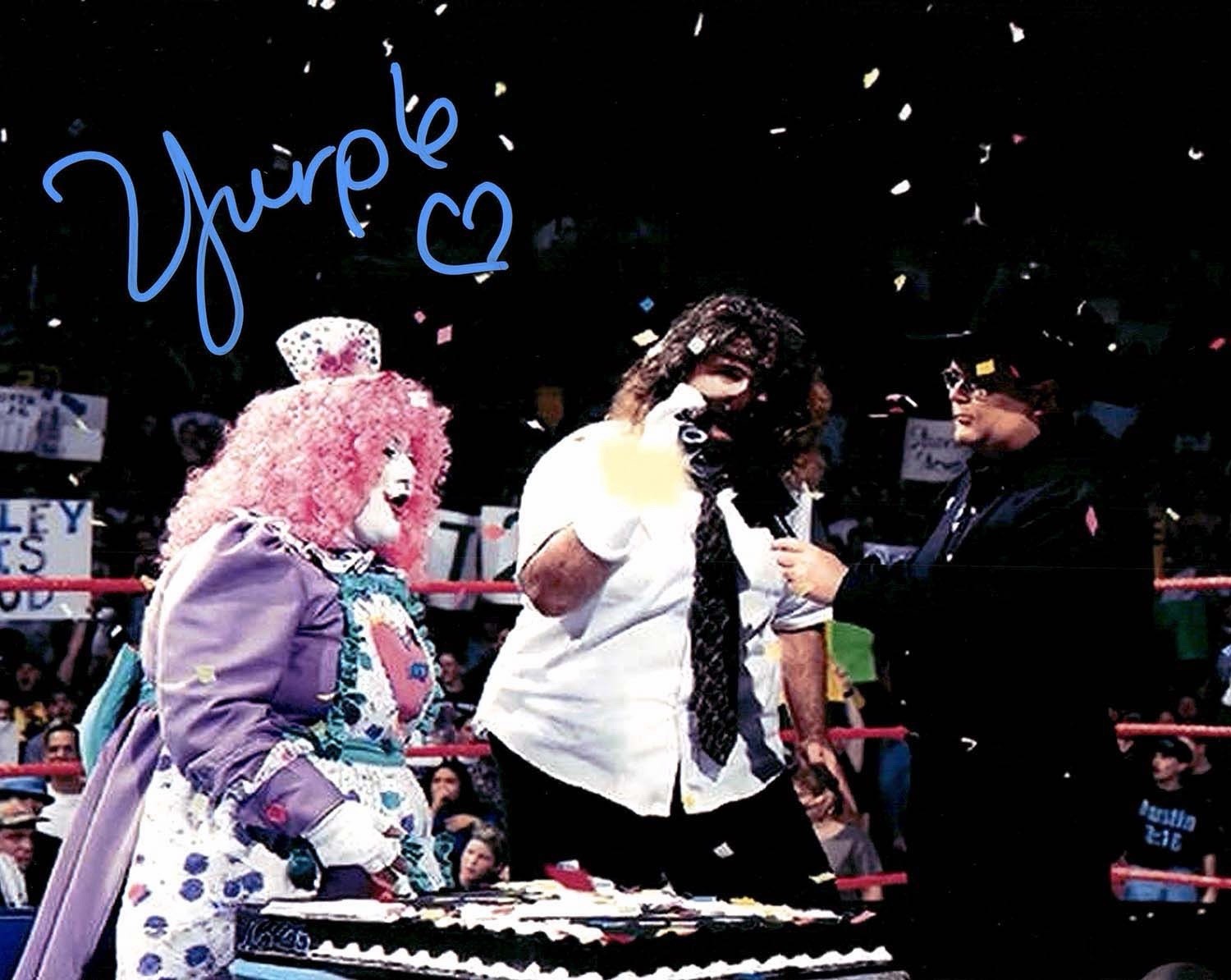 WWF Yurple The Clown Hand Signed Mankind 1999 Jim Ross WWE Wrestling 11X14 Photo WWF Yurple The Clown Hand Signed Mankind 1999 Jim Ross WWE Wrestling 11X14 Photo