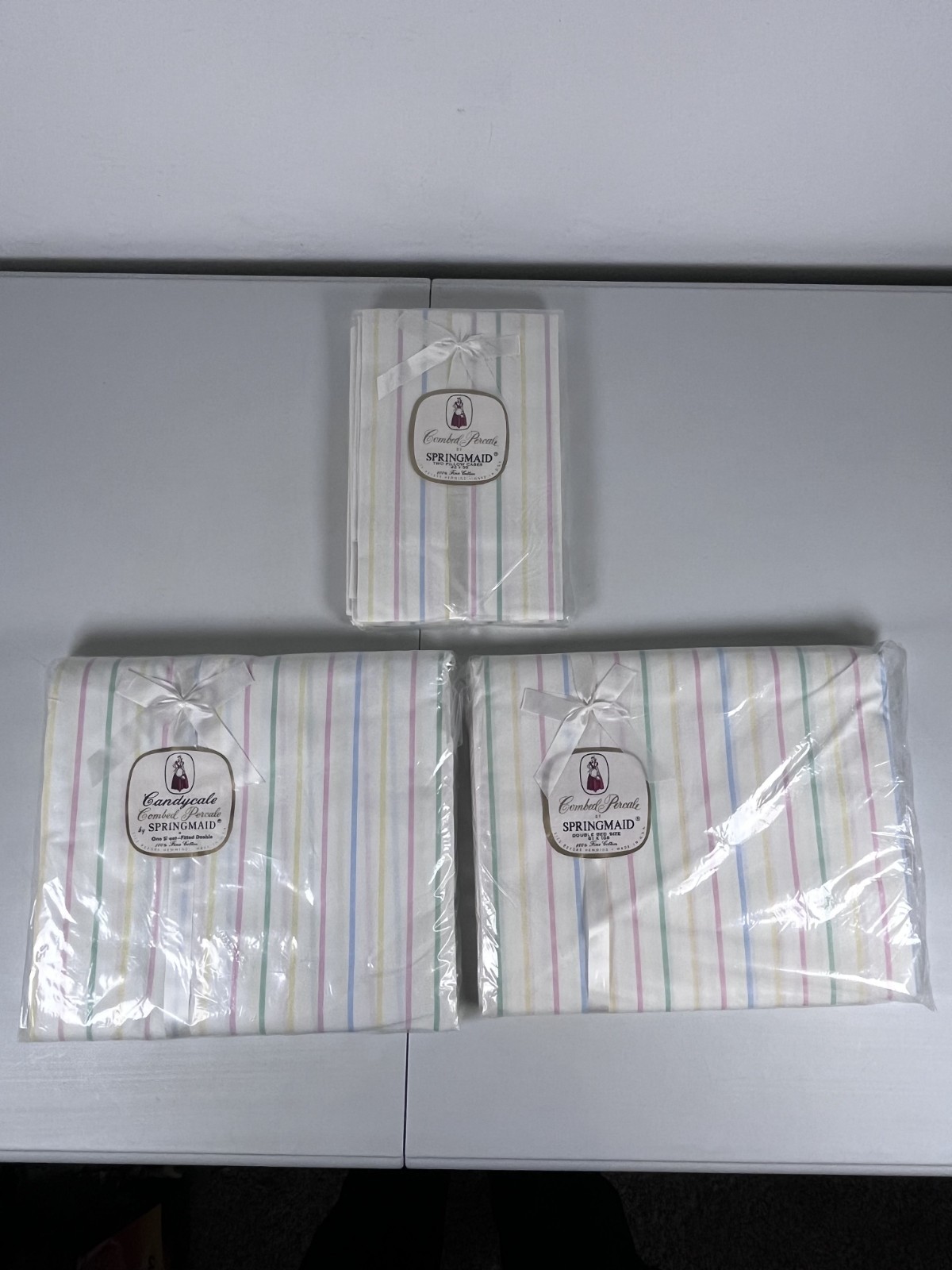 Vintage Springmade Cotton Candycale Combed Percale Fitted/Flat/Pillowcases Set Vintage Springmade Cotton Candycale Combed Percale Fitted/Flat/Pillowcases Set