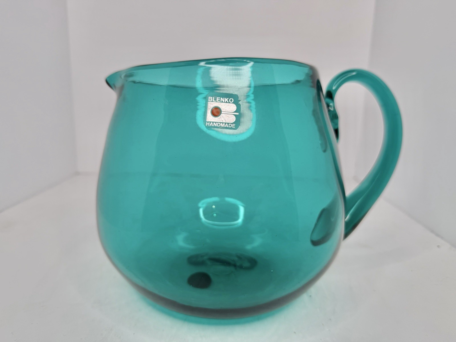 HTF Vintage MCM Blenko Glass 7116 Pitcher In Teal W/fireball Label Stunning  