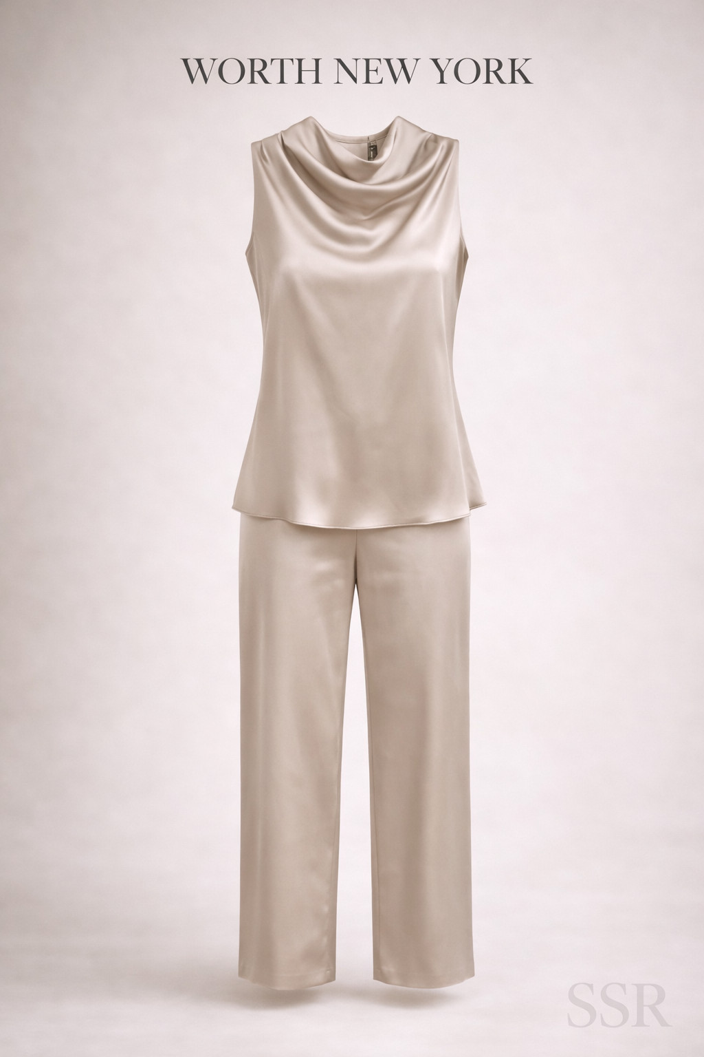 Worth New York Gray Silk Top & Trouser Set Size 10/12 Elegant Minimalist Luxury