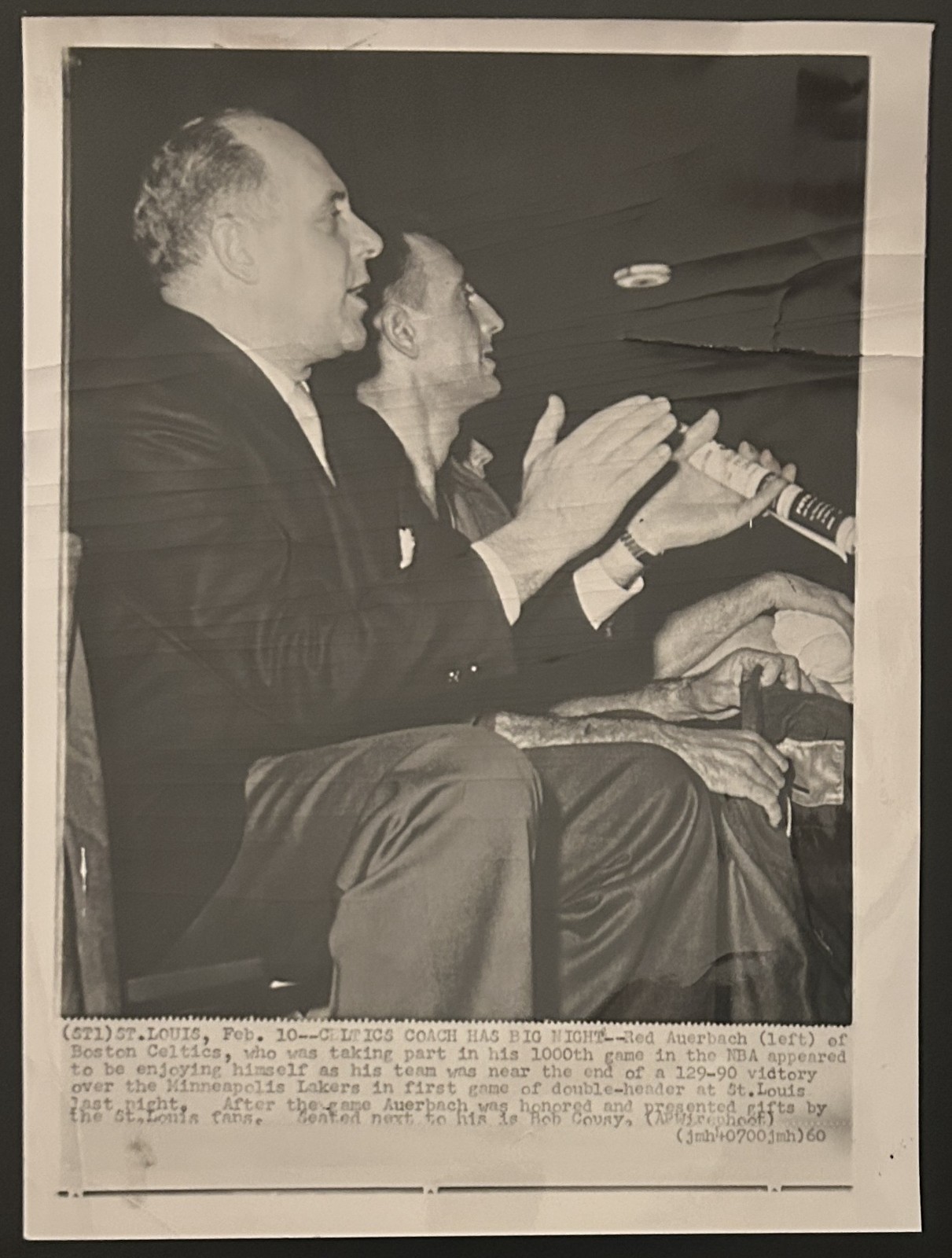 1960 Photo-Red Auerbach 1000th Career Coaching Game & Bob Cousy Boston Celtics 1960 Photo-Red Auerbach 1000th Career Coaching Game & Bob Cousy Boston Celtics