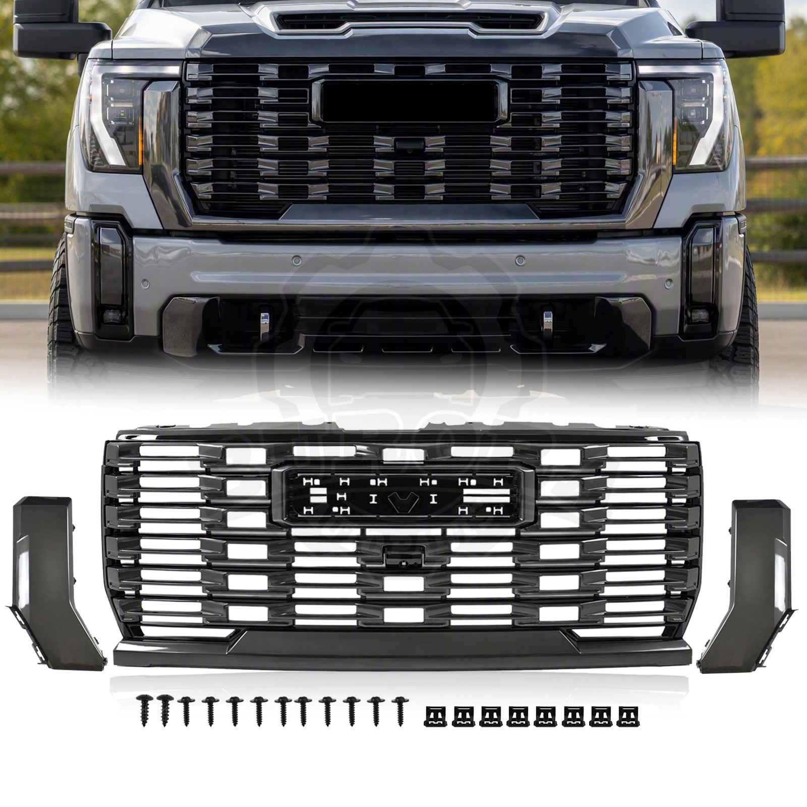 For 2024 2025 2026 GMC Sierra 2500 HD / 3500 HD Denali Smoke Chrome Front Grille