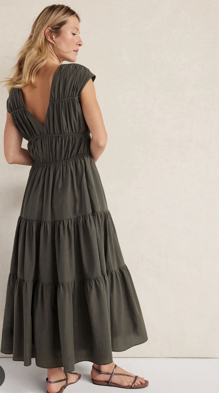 Haven Well Within Green Sleeveless V-Neck Tiered Lined Woven Dress Size M