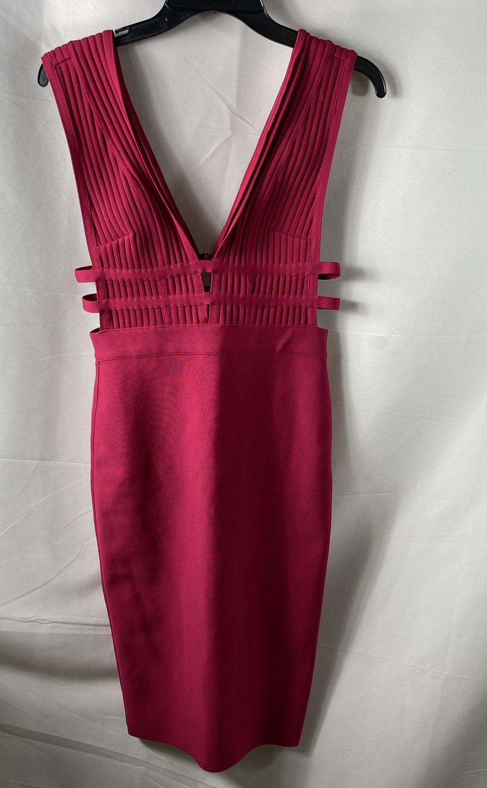 Bebe Women\'s Plunge Neck Bandage Dress Vivacious Purple Bodycon NWT Sz S