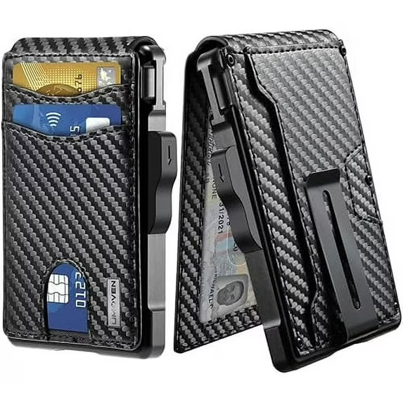 Men\'s Slim PopUp Bifold Carbon Fiber Wallet, RFID Blocking, Money Clip, Men Gift