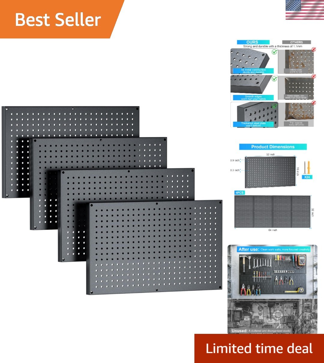 Versatile 4-Pack Metal Pegboard Set 32\
