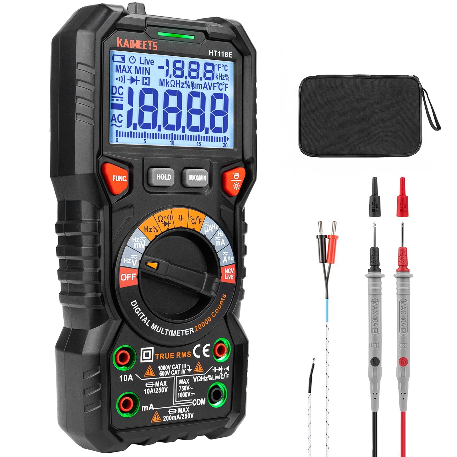 KAIWEETS HT118E Digital Multimeter TRMS 20000 Counts with Higher Resolution A... KAIWEETS HT118E Digital Multimeter TRMS 20000 Counts with Higher Resolution A...