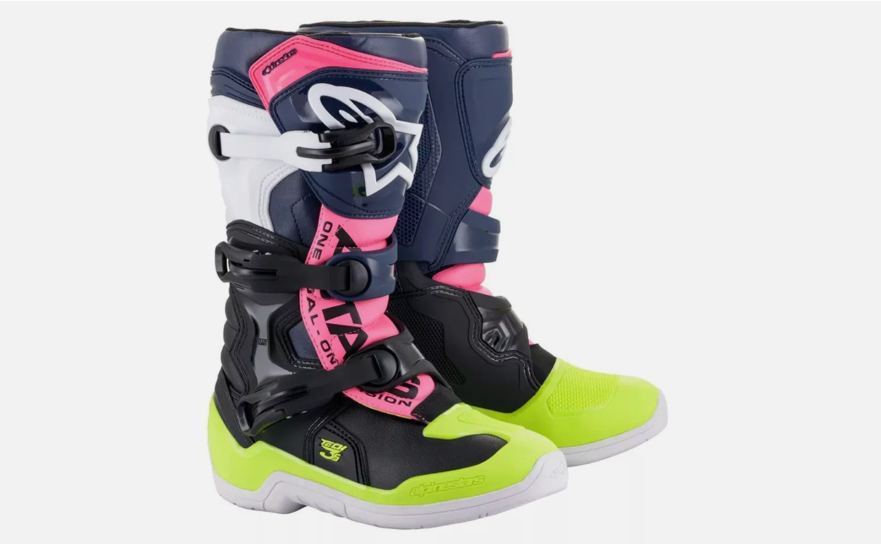 ALPINESTARS Youth Tech 3S Motocross Black/Blue/Pink Flourescent Boots 3411-0595