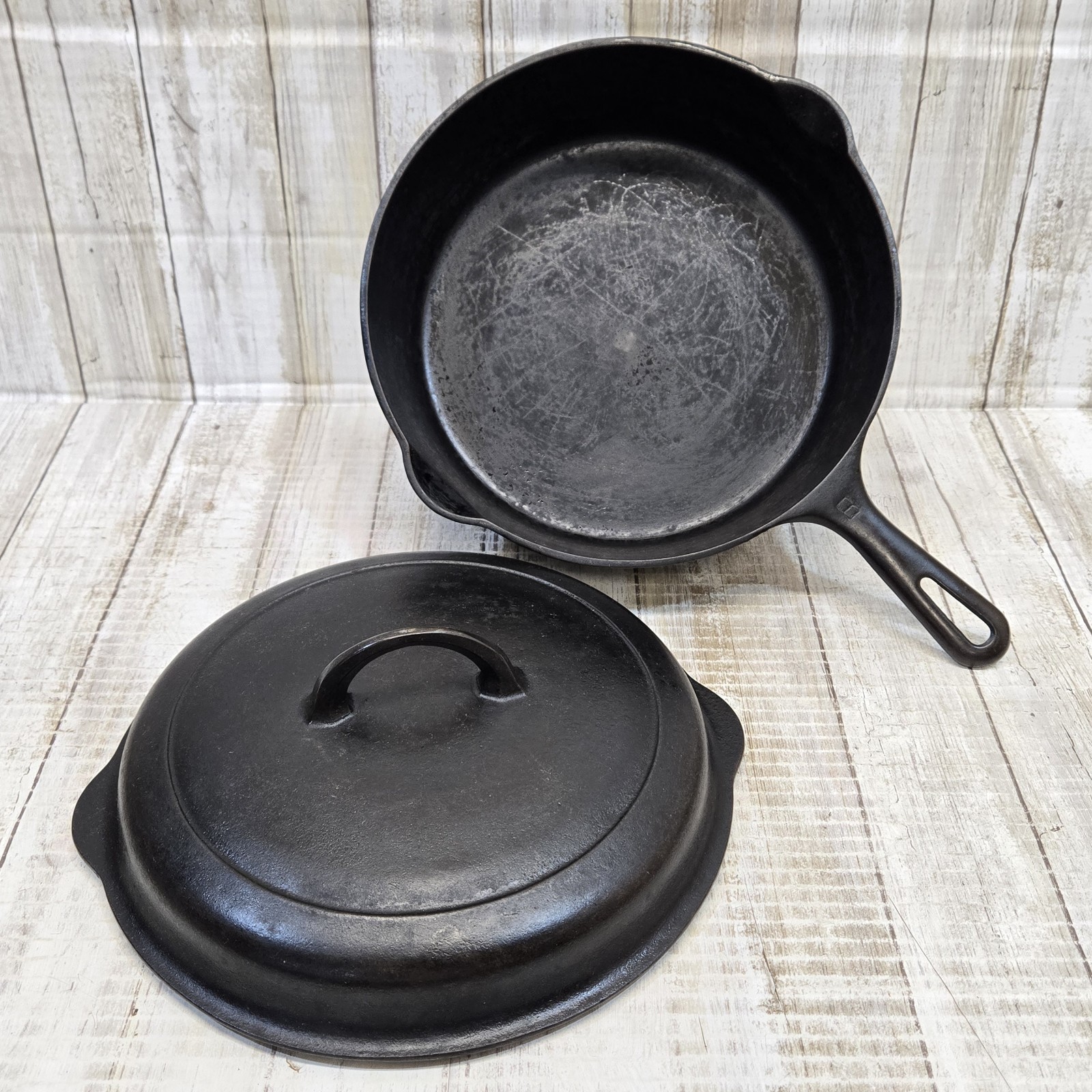 Griswold #8 Deep Cast Iron Chicken Fryer 777 Skillet w/ 1098B Lid - VTG Rare HTF