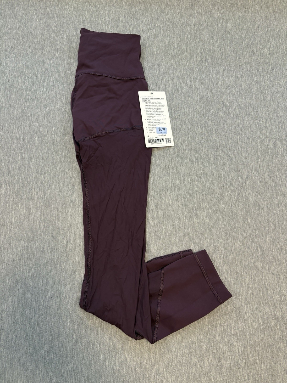 Lululemon Wunder Train Mesh HR Tight 25” GPTH Grape Thistle Women\'s Size 4 NWT