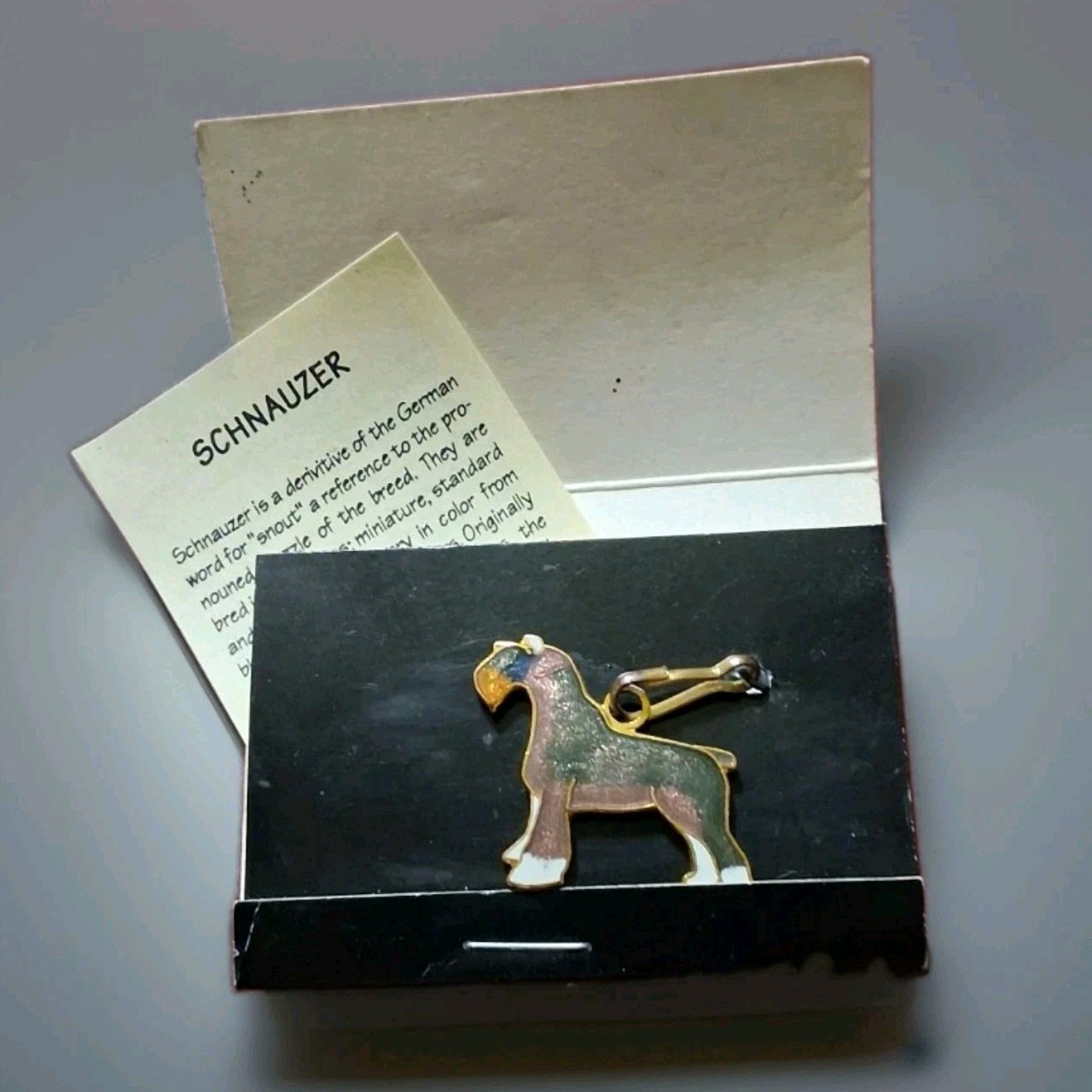 VTG WM SPEAR DESIGN Enamel Schanuzer Pin Alaskan Closionee Art Orginal Card DOG 