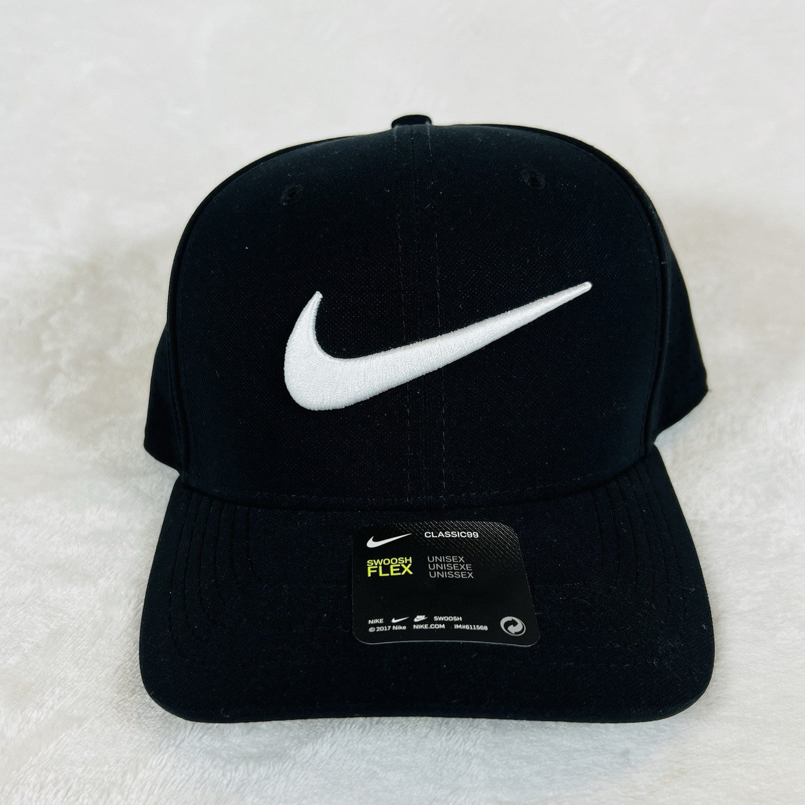 Nike Classic 99 Golf  White Cap Black W/ White Swoosh Logo Dri-Fit Technology