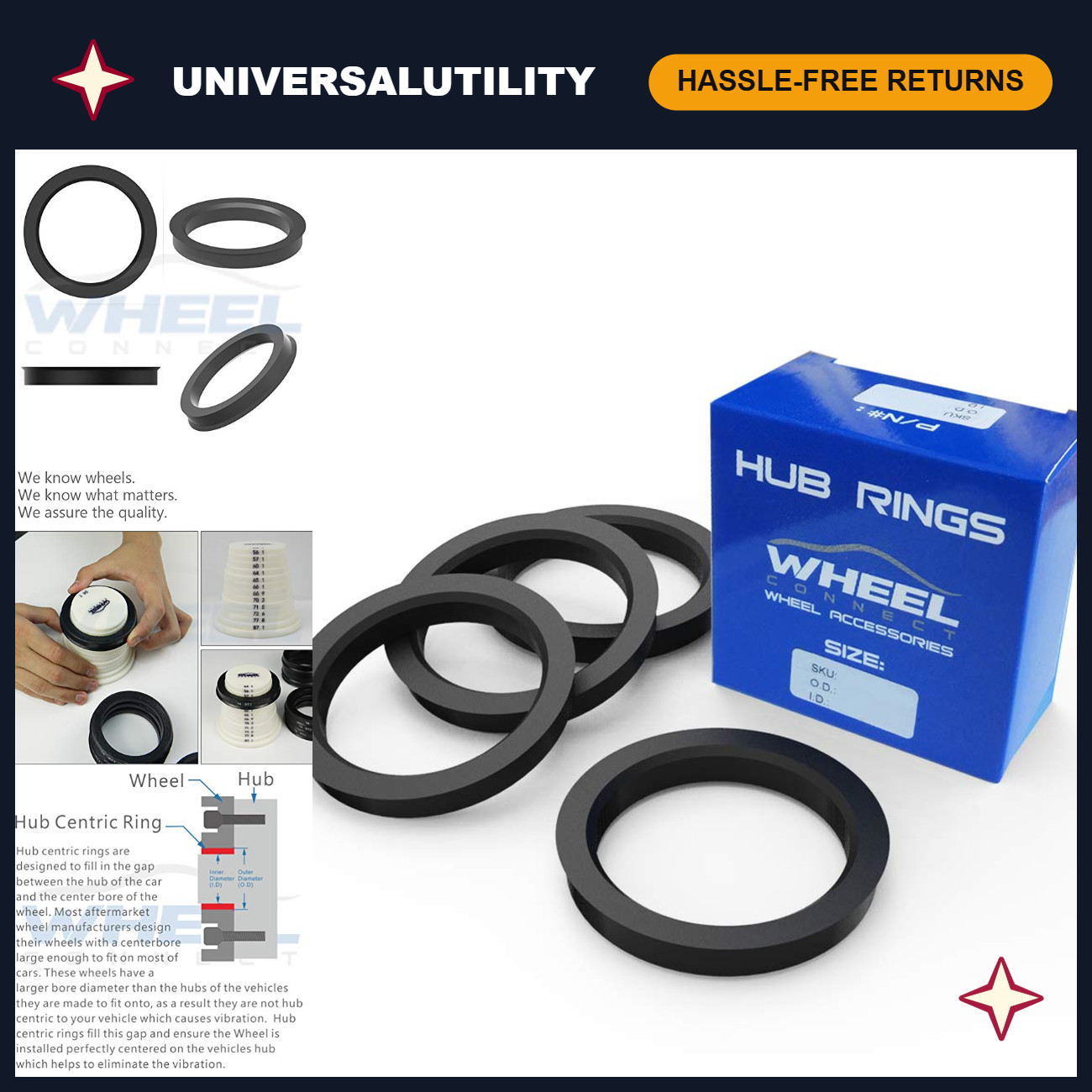 Hub Centric Rings 106 to 78.1mm - Set of 4 ABS Plastic Wheel Spacers O.D:106mm