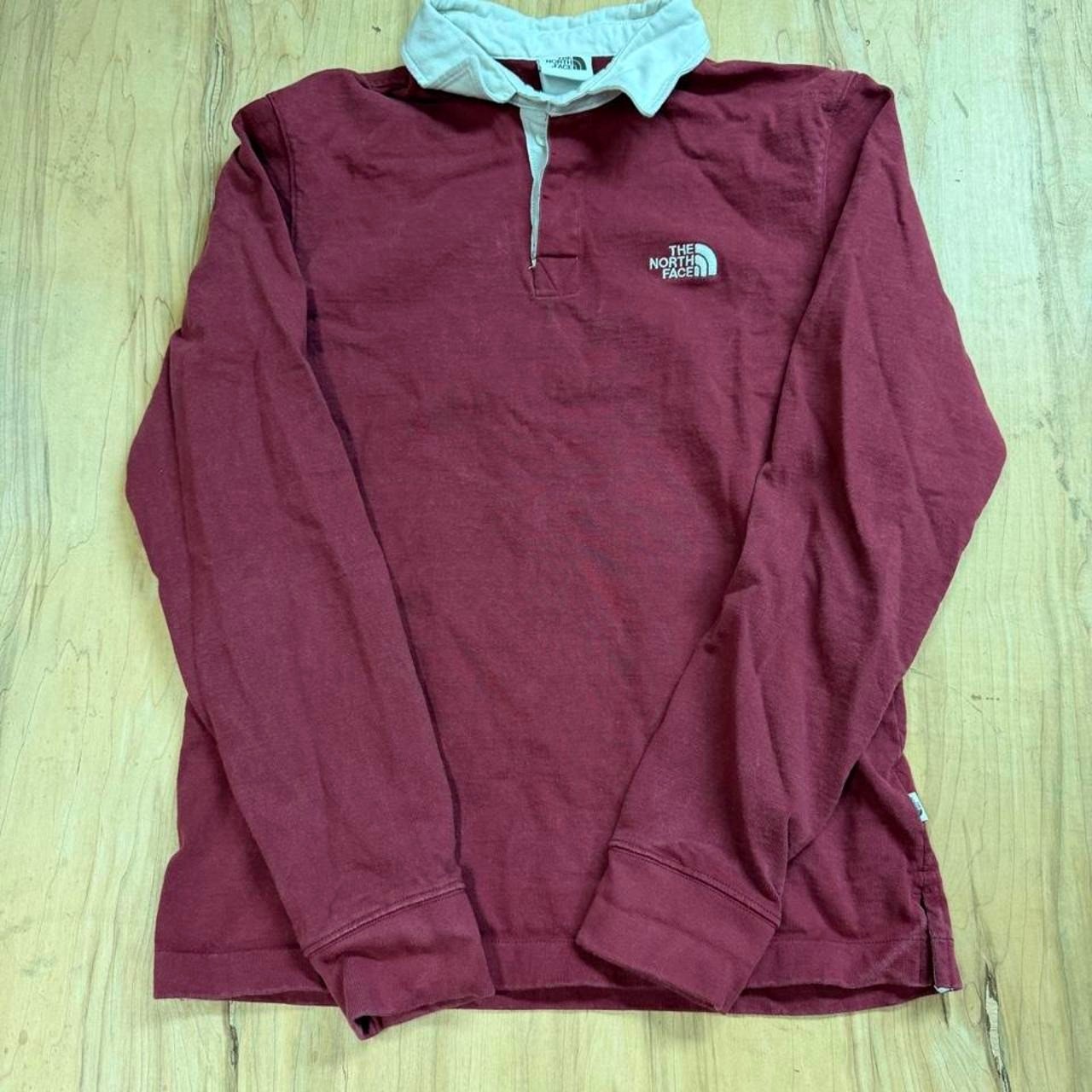 The North Face Rugby Shirt Vintage Maroon Burgundy Long Sleeve Mens Small