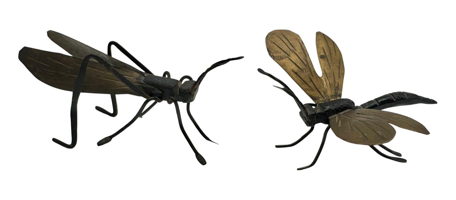 Set of 2 Vintage Japanese Okimono Insect Bug Grasshopper Dragonfly Mixed Metal Set of 2 Vintage Japanese Okimono Insect Bug Grasshopper Dragonfly Mixed Metal