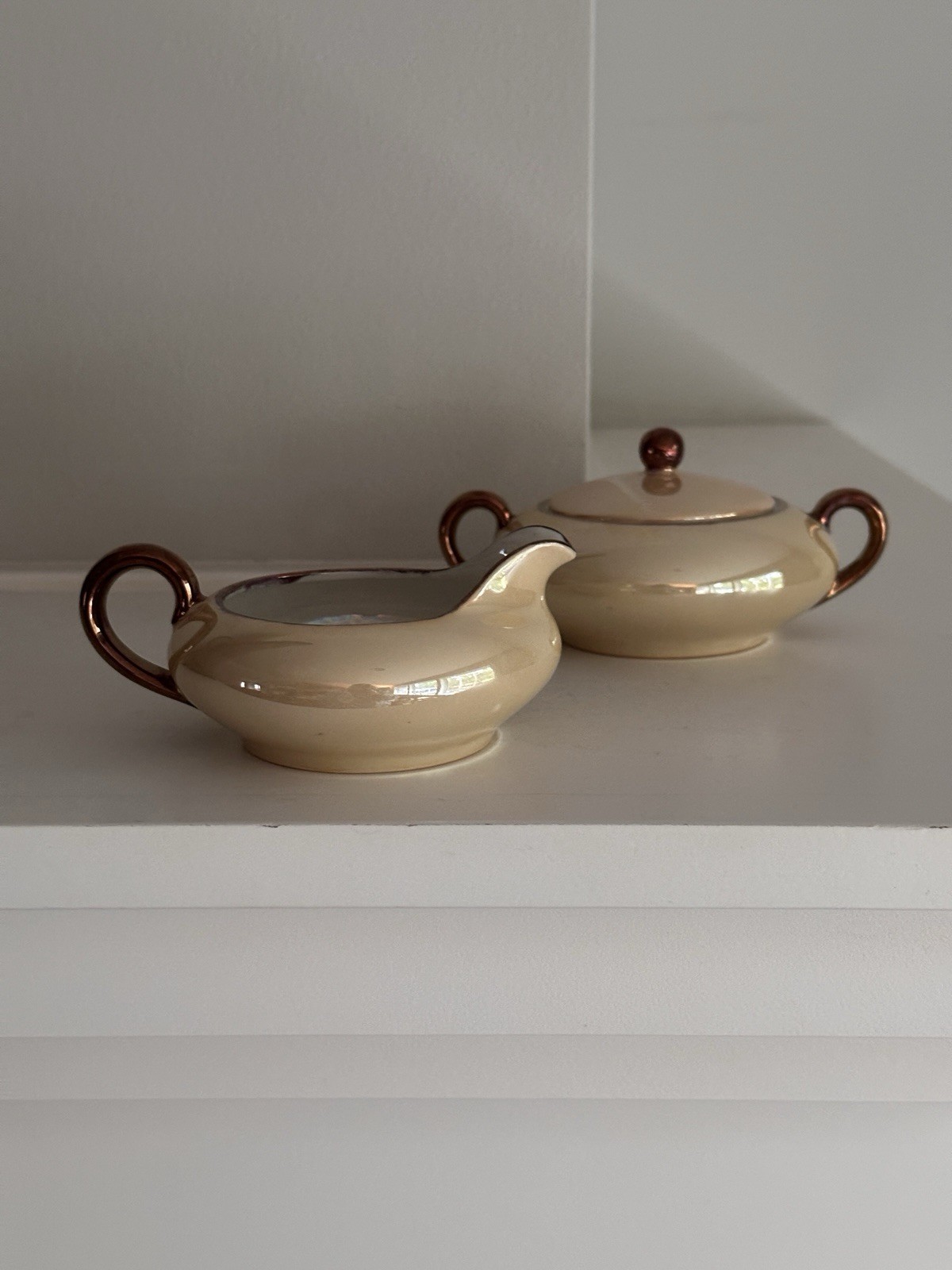 Vintage EPIAG Lusterware Creamer Sugar Bowl Art Deco Set Czech 1920’s