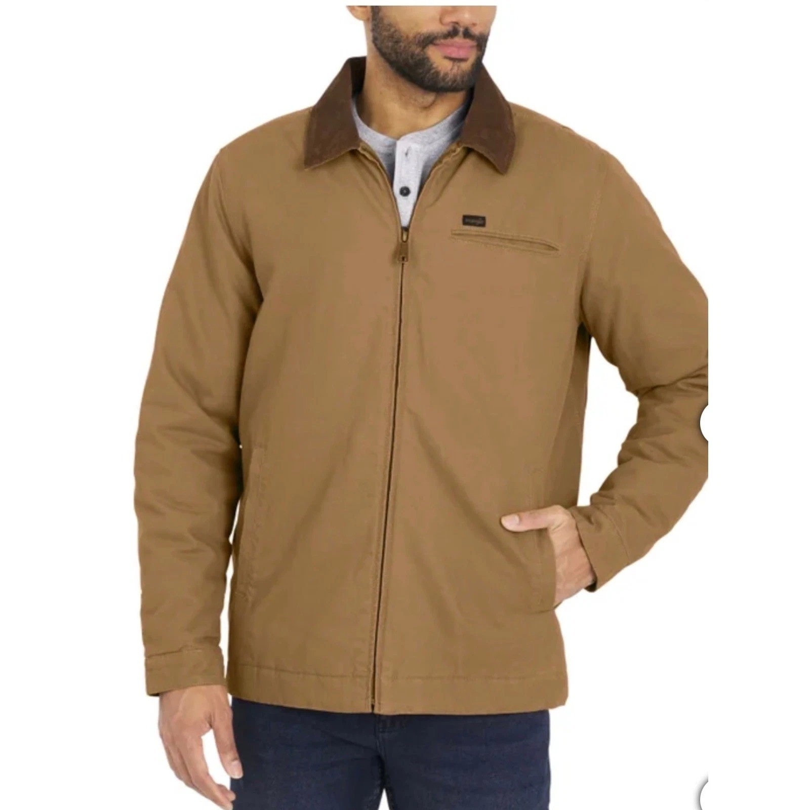 NWOT Wrangler Men\'s M Brown Canvas Barn Jacket Corduroy Collar Quilted Lining NWOT Wrangler Men\'s M Brown Canvas Barn Jacket Corduroy Collar Quilted Lining