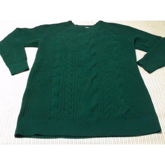 J. Jill Chenille Cable Knit Sweater Hunter Green Raglan Crew Neck Medium J. Jill Chenille Cable Knit Sweater Hunter Green Raglan Crew Neck Medium