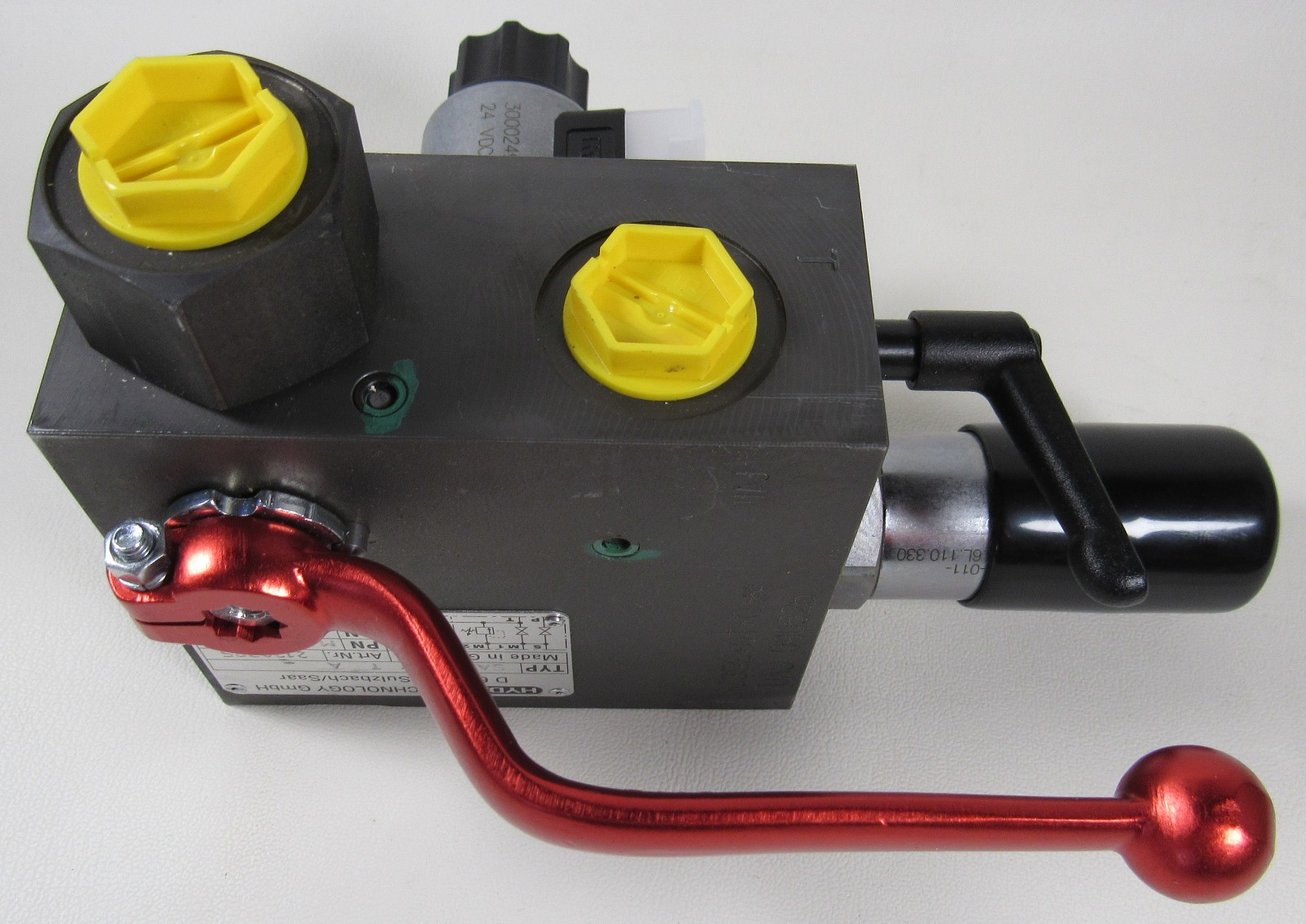 Hydac SAF10E12Y T A Safety and Shut-Off Block w/ Hydac 3000249 24V Solenoid New