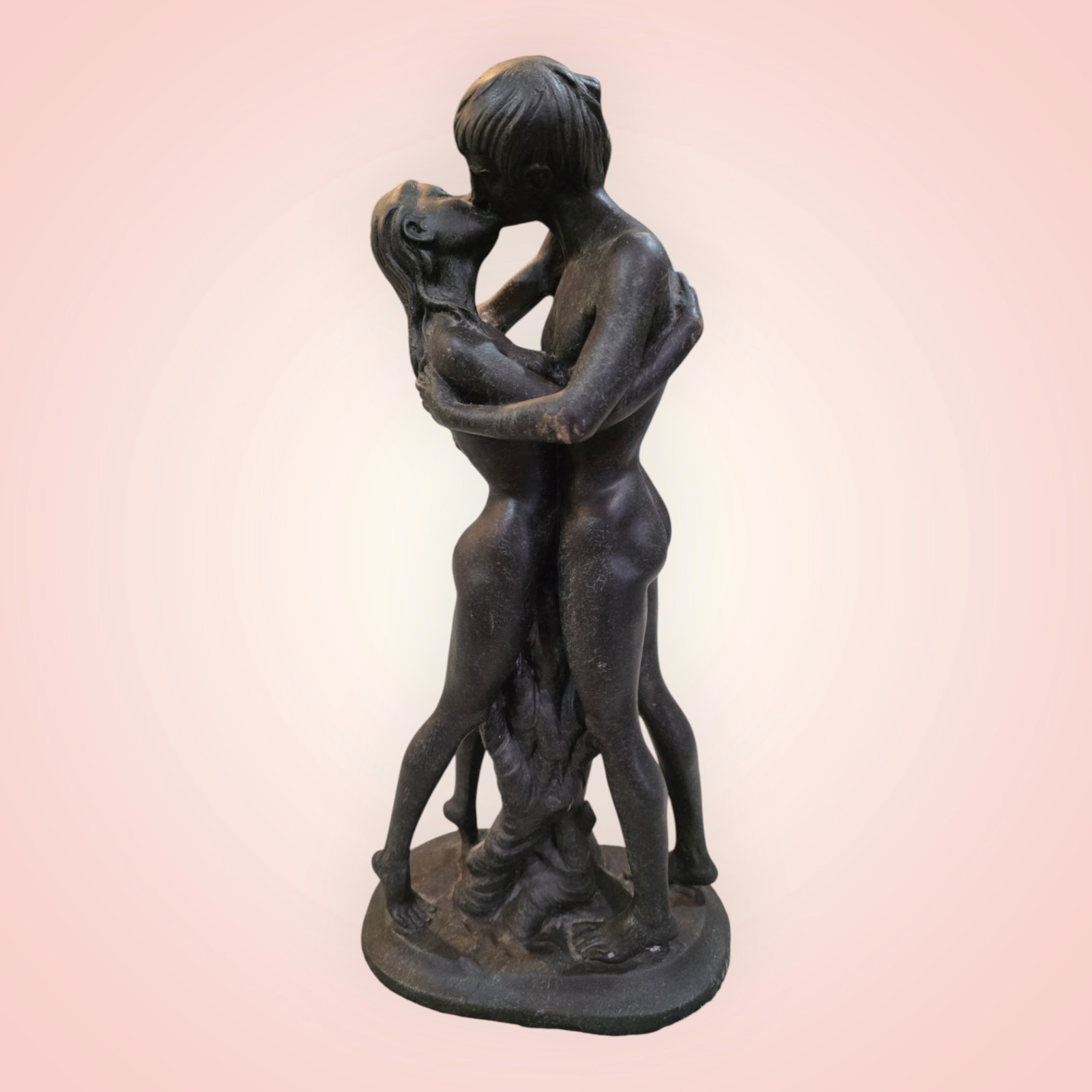Vintage African Stone Lovers Sculpture Kissing Couple 14