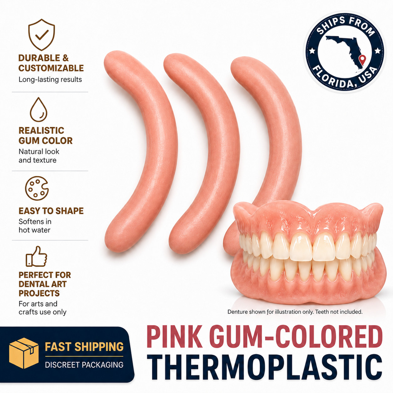 Pink Gum-Colored Thermoplastic 30g Moldable Dental Craft Material 3pc