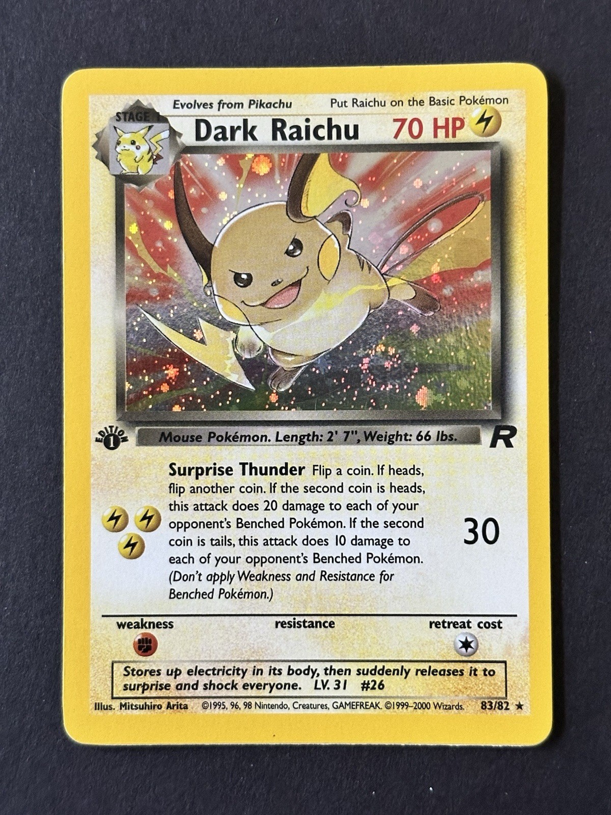 Dark Raichu 83/82 1st Edition Holo SWIRL Team Rocket Pokemon 2000