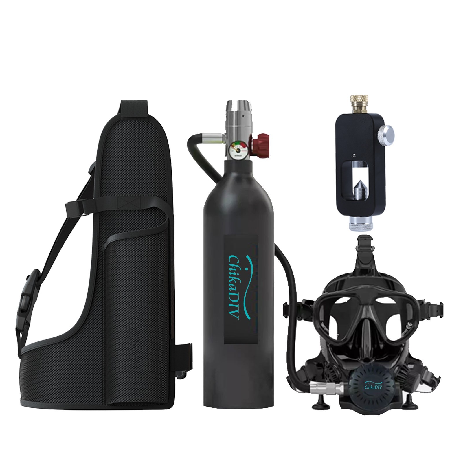 Portable 1L Lung Tank, Scuba Diving Tank with Full Face Mask, 3000 PSI, Short Portable 1L Lung Tank, Scuba Diving Tank with Full Face Mask, 3000 PSI, Short