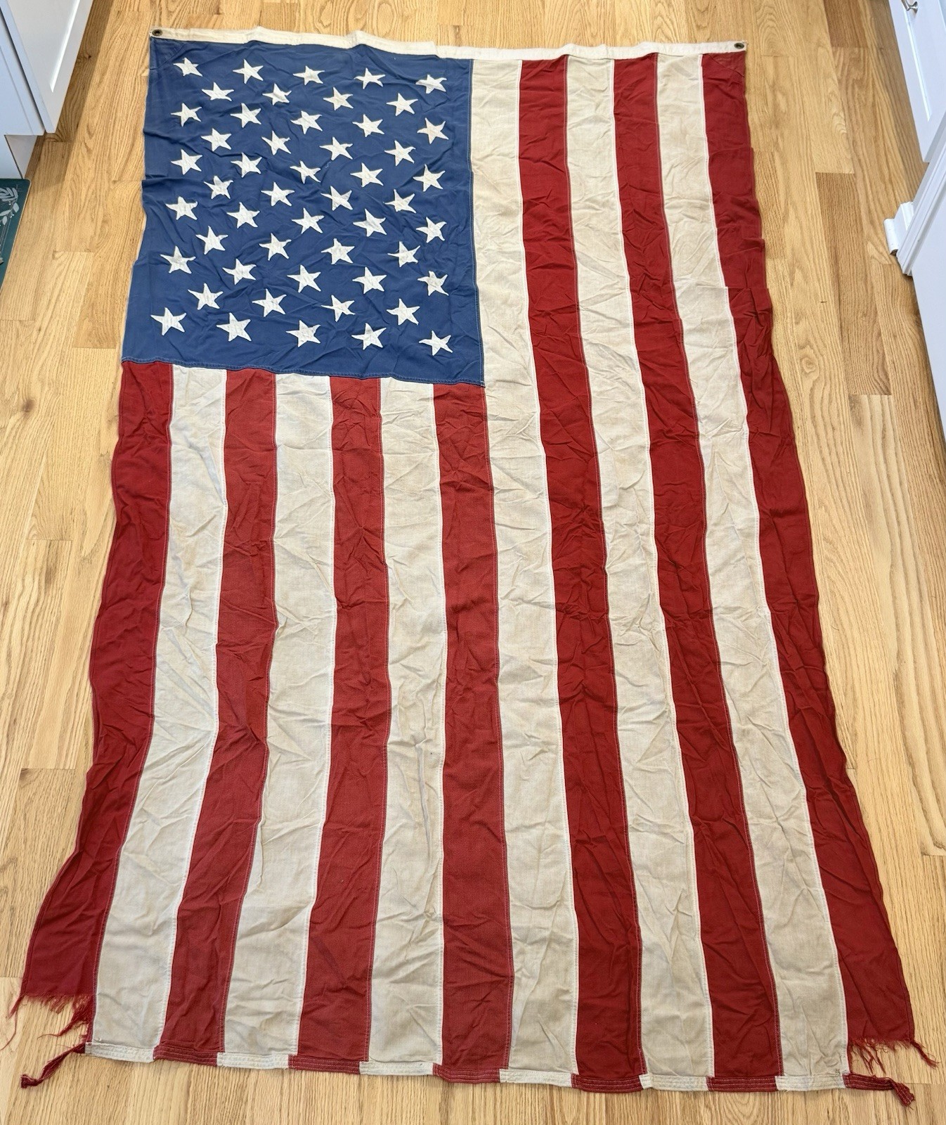 Vintage 50 Star American Flag 5x9 ft Sewn Stars Cotton Bunting USA Large