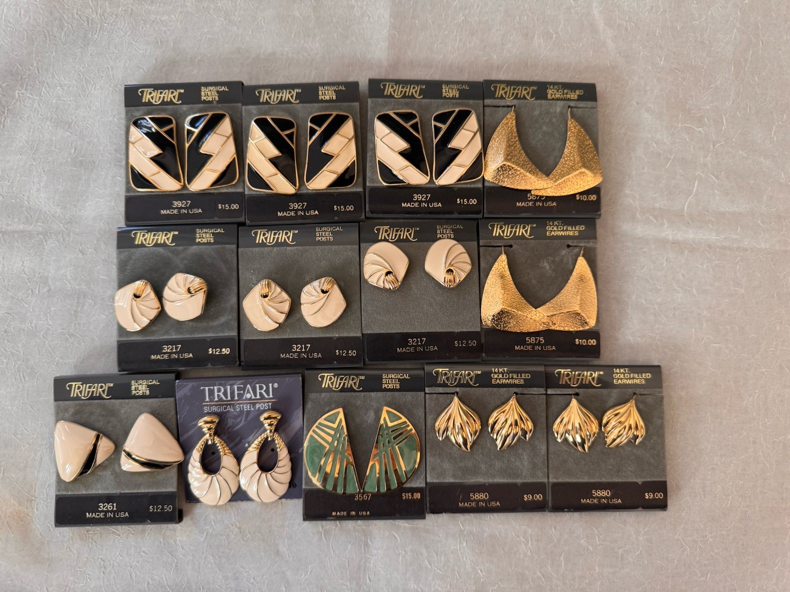 New Vintage Signed 80s-90s Trifari Gold Tone Clip & Pierced Earrings 13 Pairs New Vintage Signed 80s-90s Trifari Gold Tone Clip & Pierced Earrings 13 Pairs