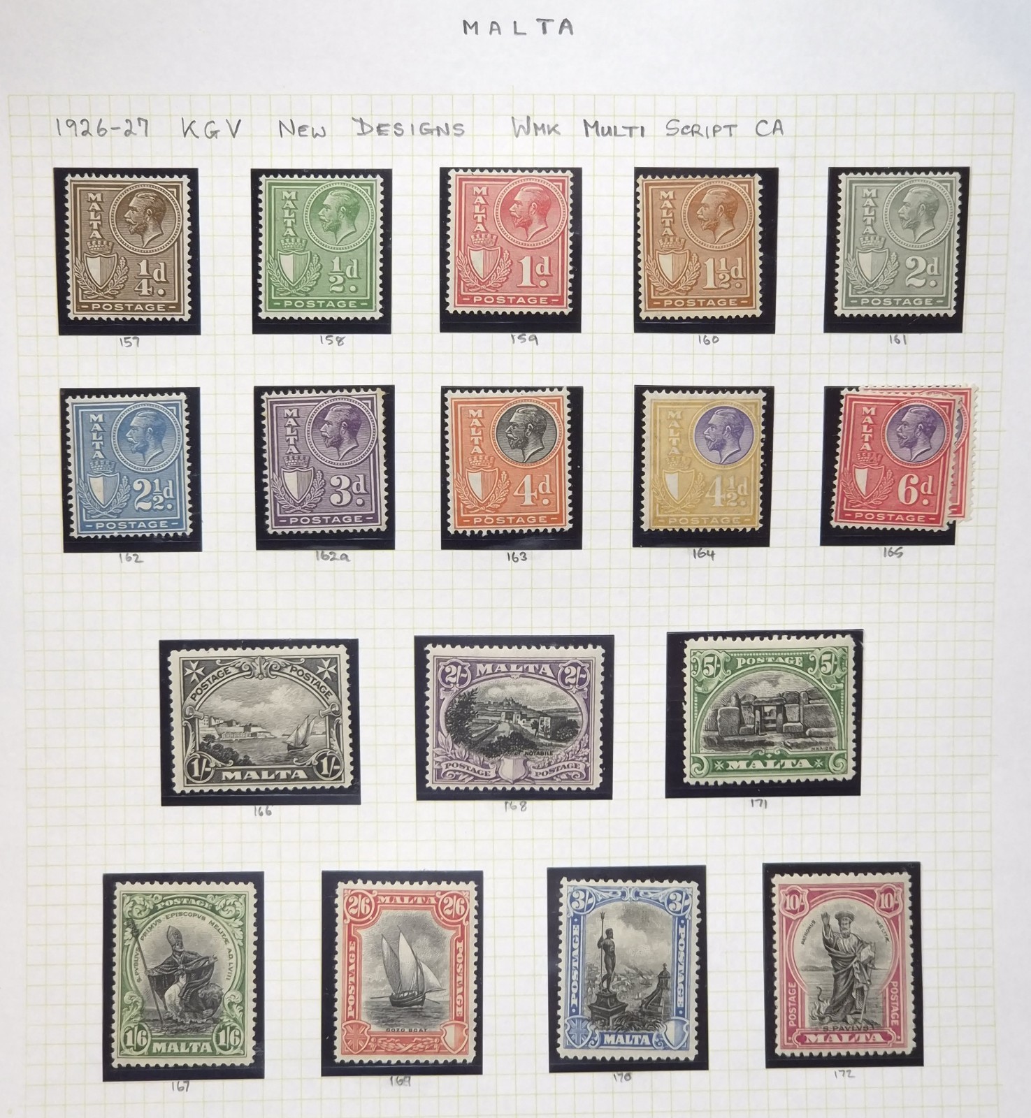 MALTA 1926-27 Full Set (SG157/172) - Fine Mounted Mint - £180
