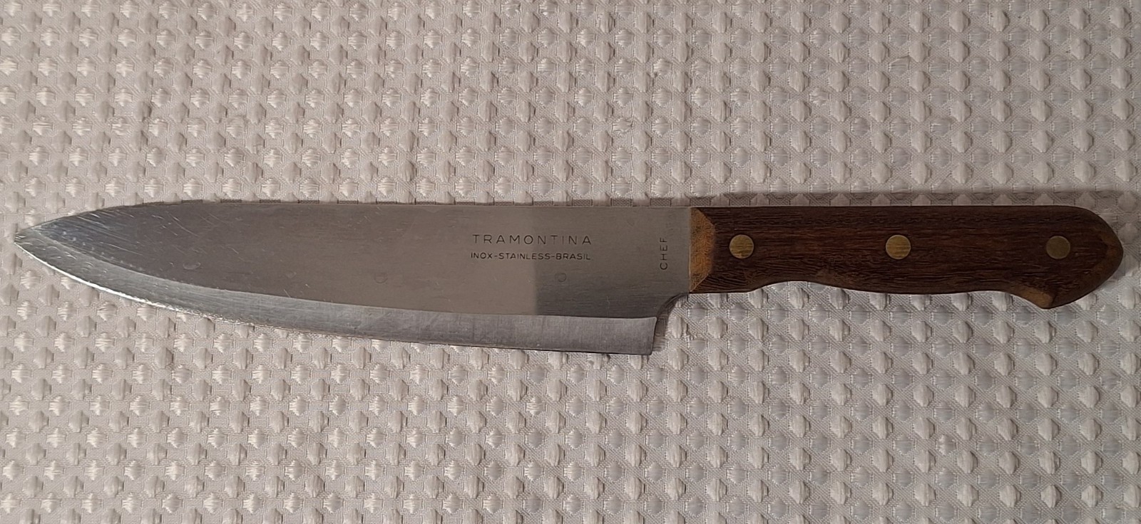 Vintage Tramontina Brazil Chef Knife 8” Inox Stainless Steel Blade Wood Handle