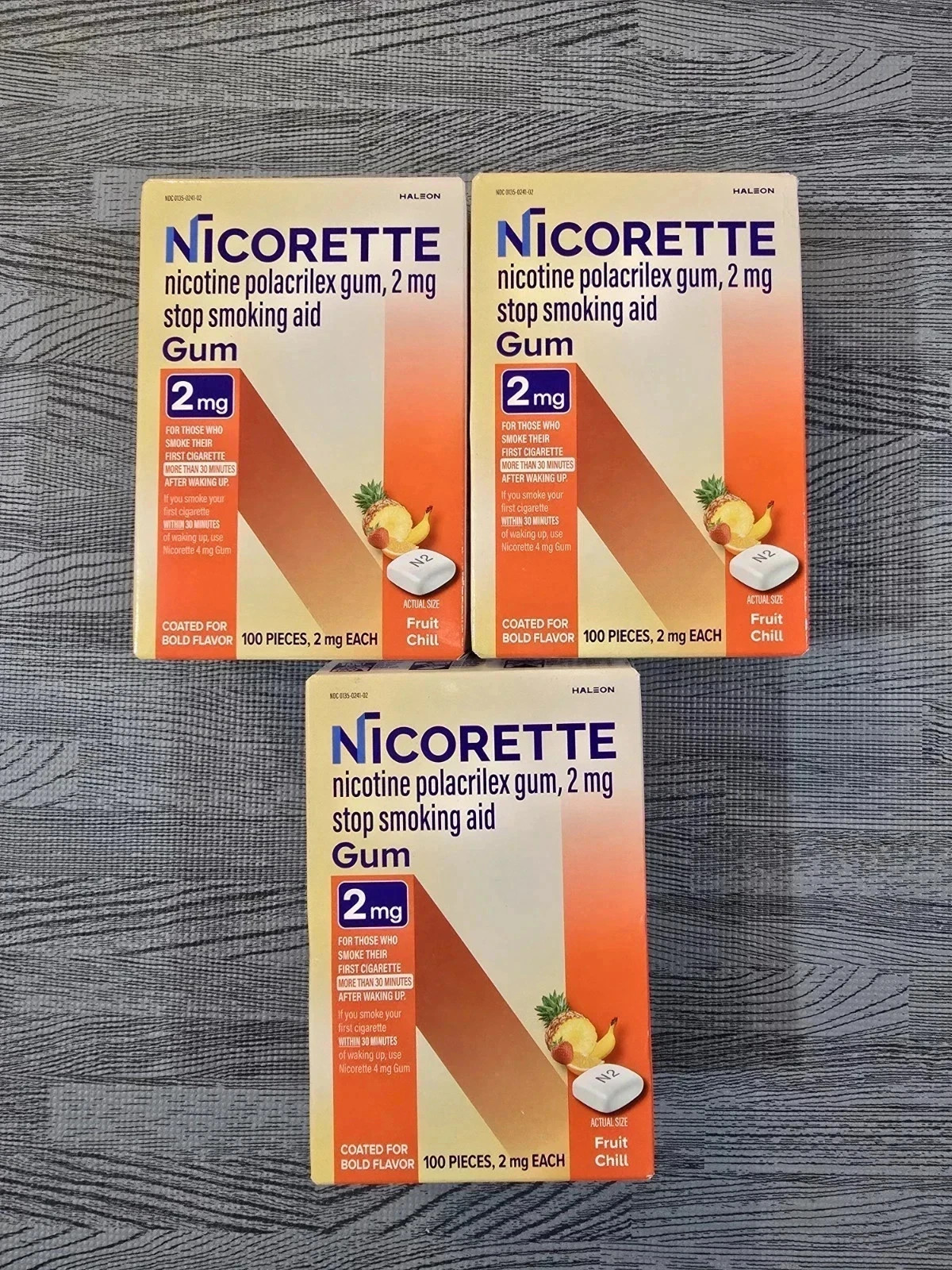 Nicorette Value pack Fruit Chill 2mg Coated Gum 100 Pieces (3 packs) EXP 2028