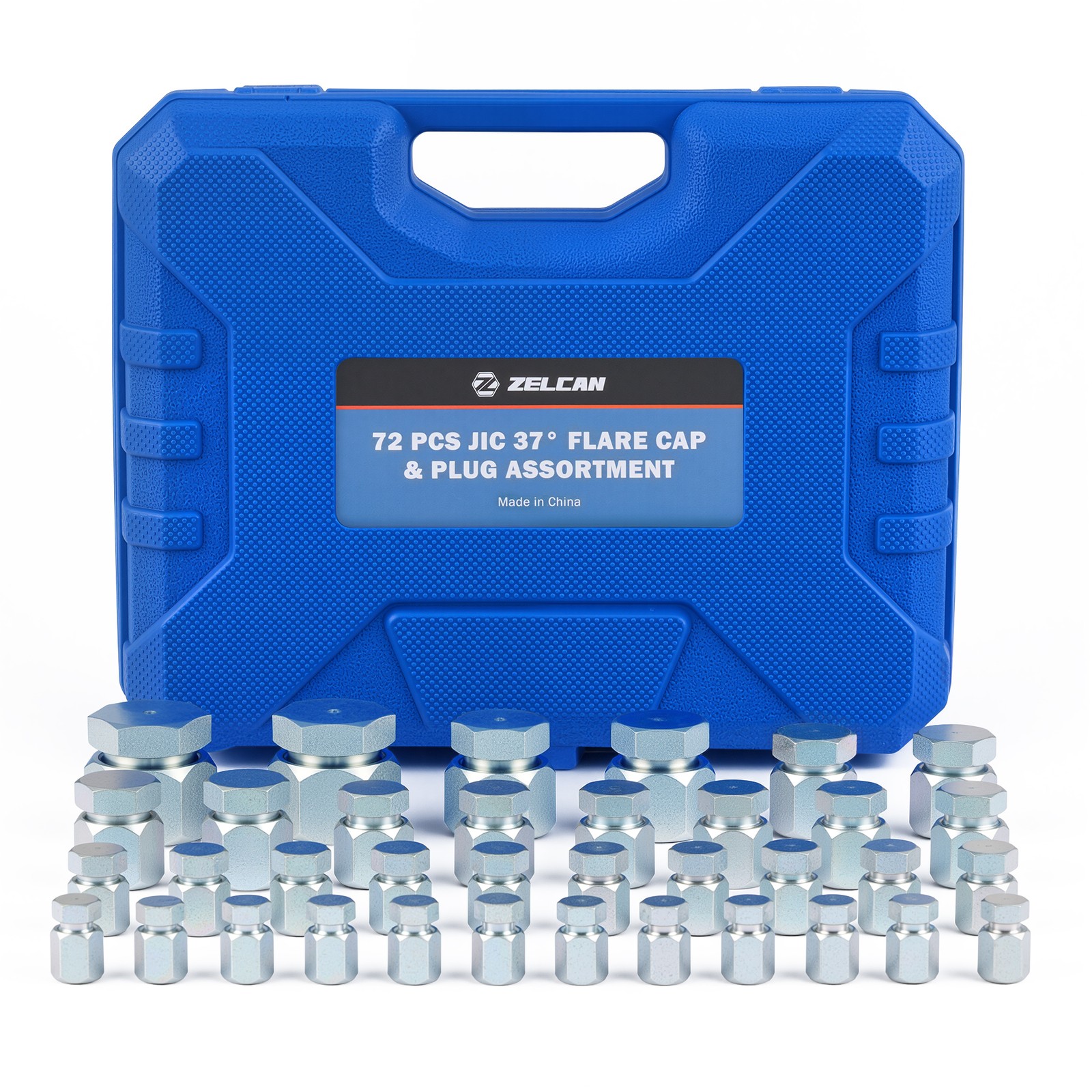 ZELCAN 72 pcs Hydraulic Hose Caps and Plugs 37° JIC Cap and Plug Kit with Case