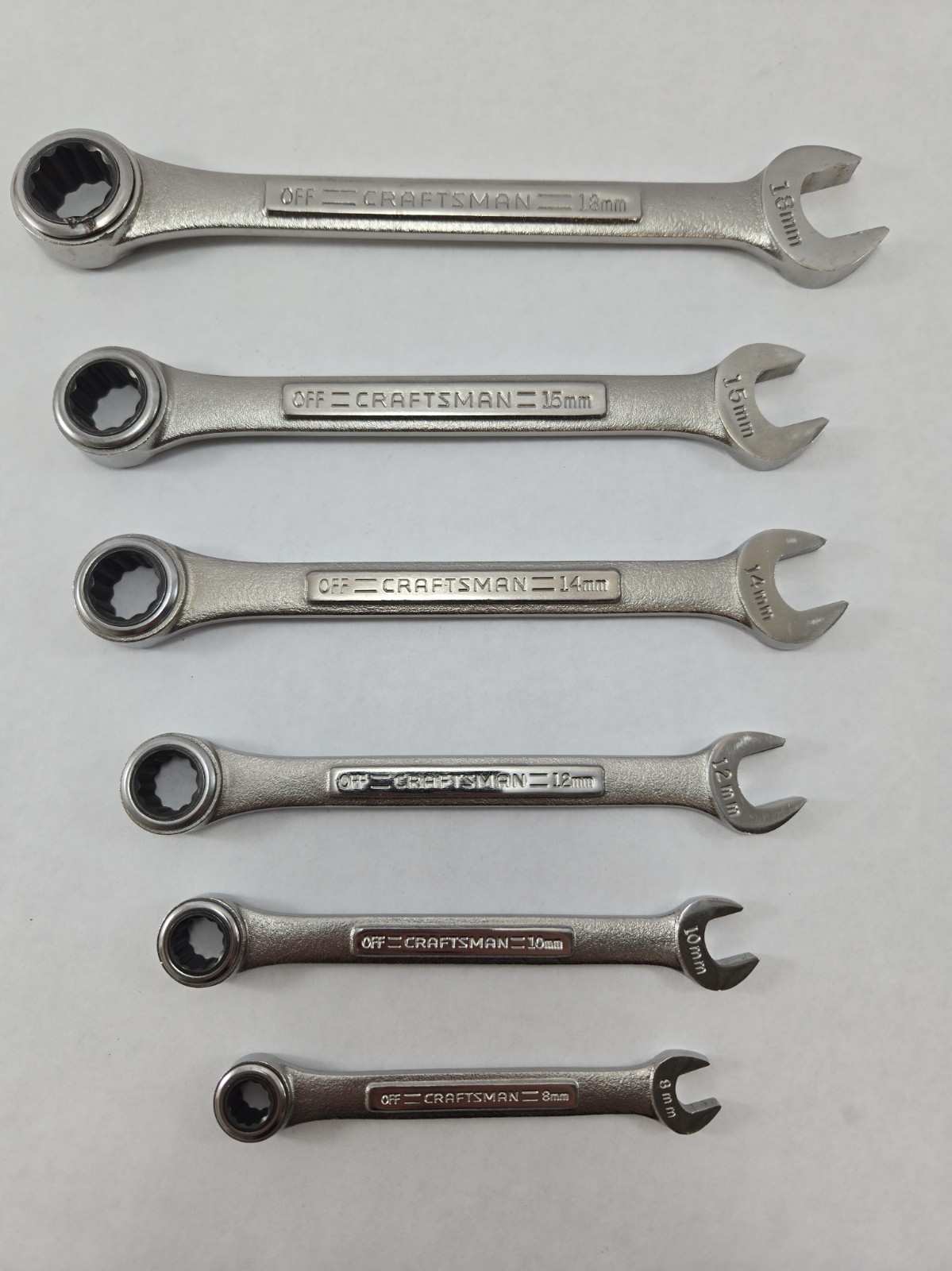 Vintage Craftsman USA Ratcheting Combination Wrench Set 6-Piece Metric 8 to 18mm