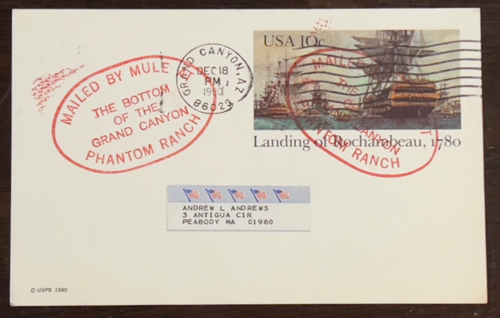 1980 PHANTOM RANCH POSTCARD MAILED BY MULE AT BOTTOM OF GRAND CANYON 1980 PHANTOM RANCH POSTCARD MAILED BY MULE AT BOTTOM OF GRAND CANYON