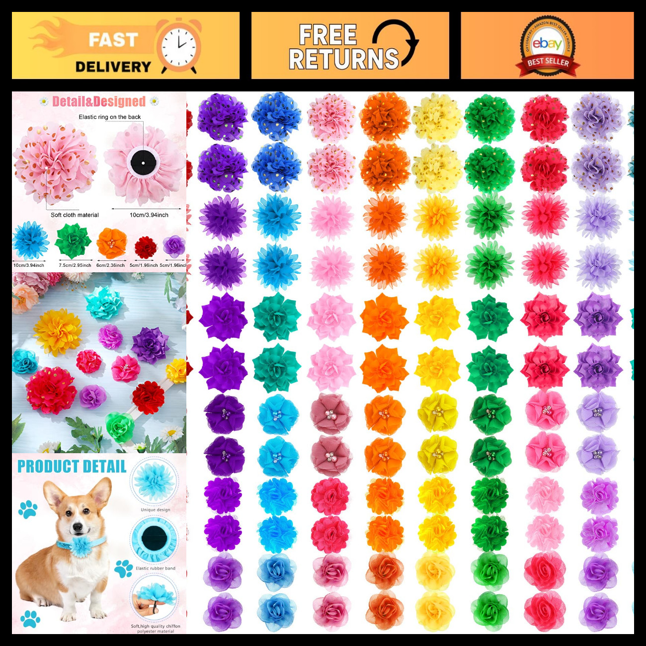 120 Pcs Multicolor Dog Collar Flower Bows - Pet Grooming Accessories & Decor