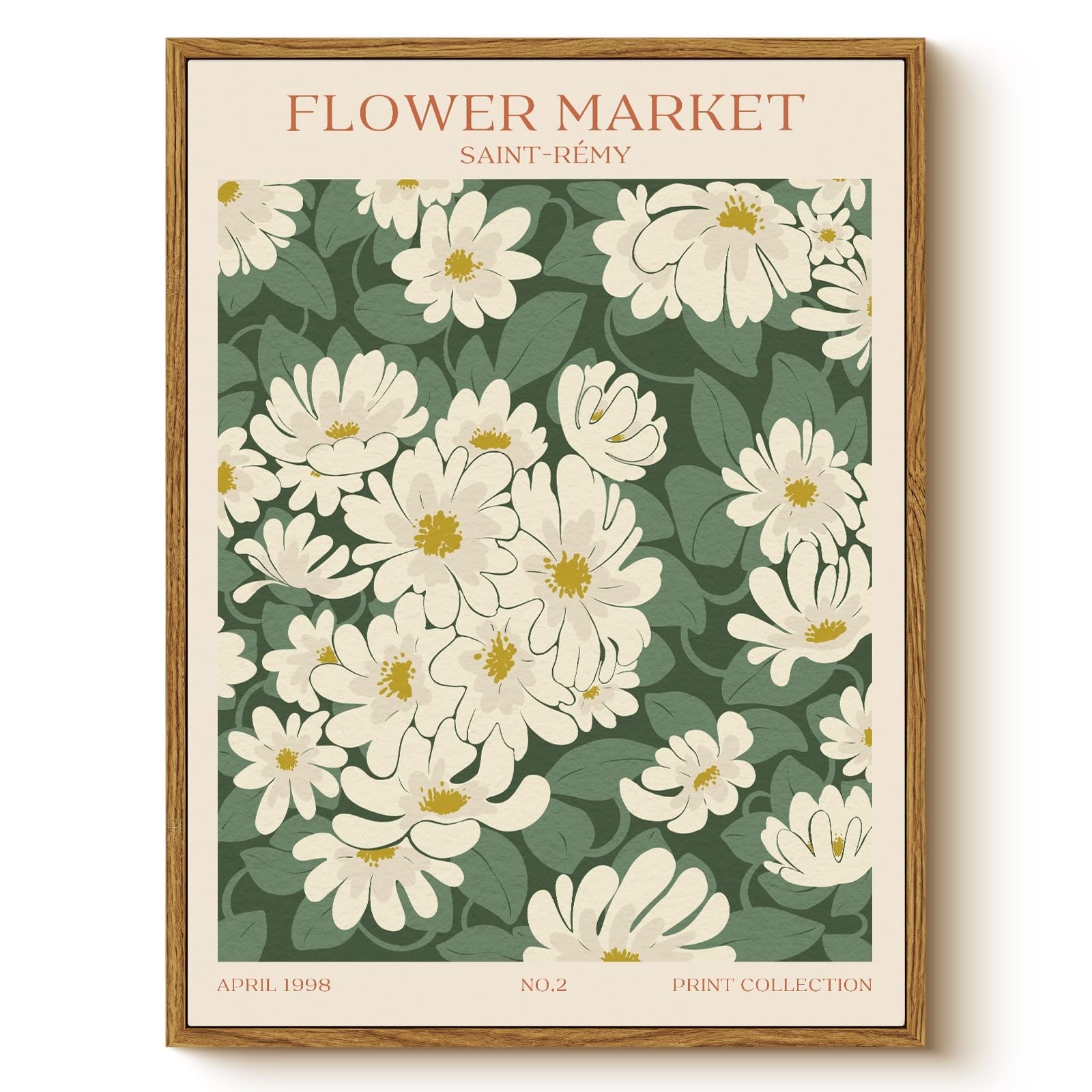 Vintage Daisy Flower Wall Art 12x16 - Boho Green Botanical Canvas Print, Retro A