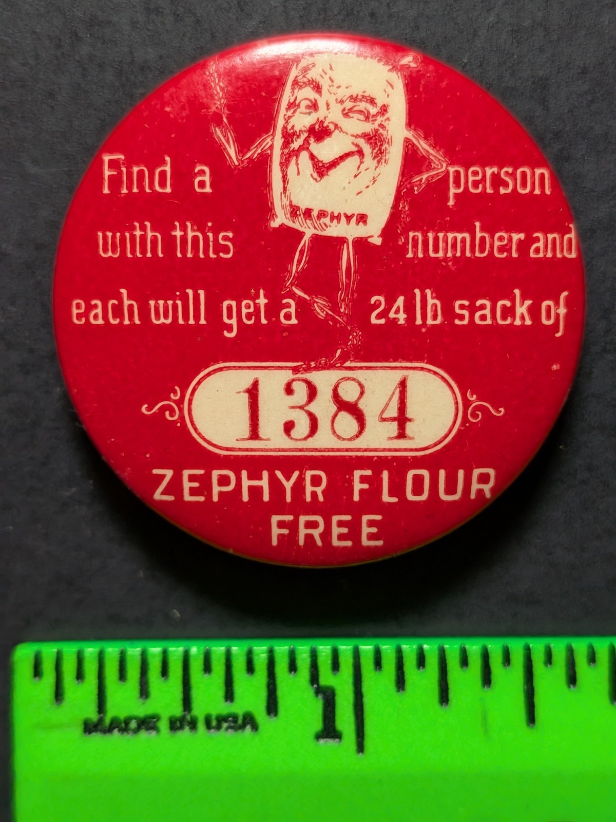 Vintage Zephyr Flour Employee Pinback Pin Vintage Zephyr Flour Employee Pinback Pin